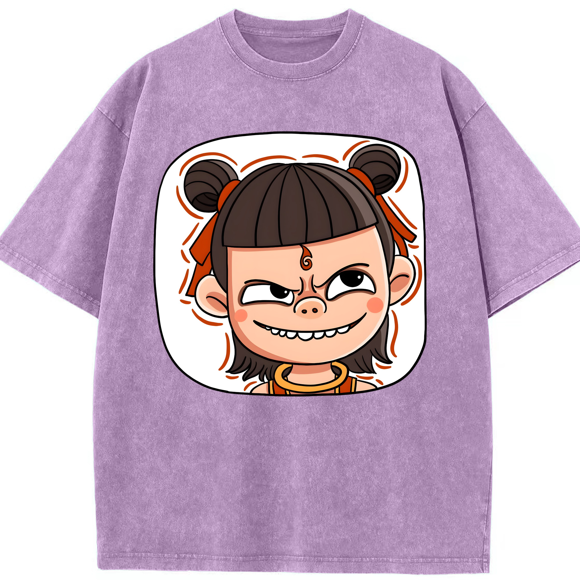 （画像用） Ne Zha 2 ナタ 魔童の大暴れ 綿100% ヴィンテージ風 半袖Tシャツ（フロントプリント）