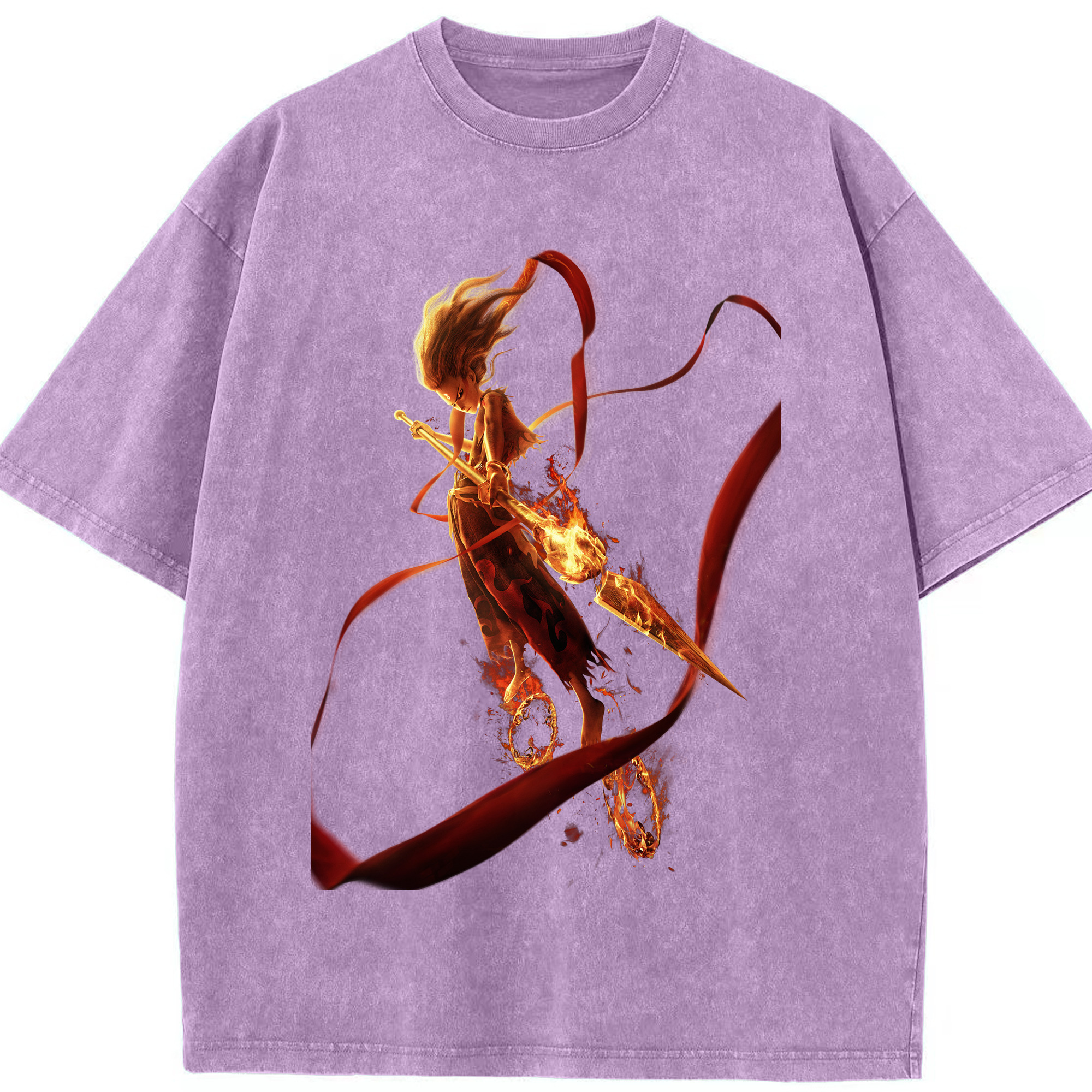 （画像用） Ne Zha 2 ナタ 魔童の大暴れ 綿100% ヴィンテージ風 半袖Tシャツ（フロントプリント）