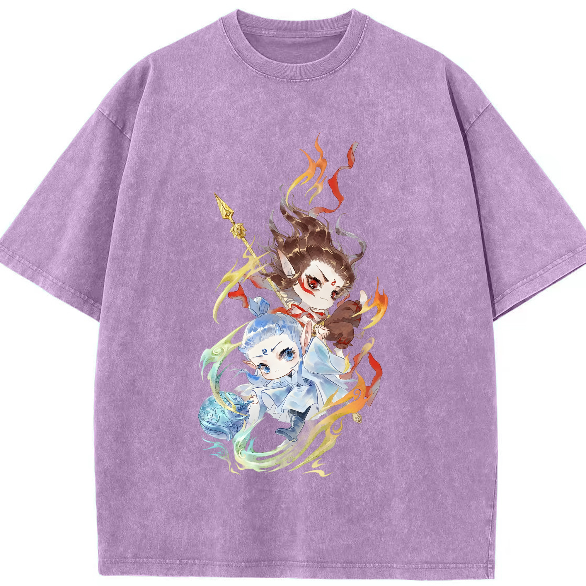 （画像用） Ne Zha 2 ナタ 魔童の大暴れ 綿100% ヴィンテージ風 半袖Tシャツ（フロントプリント）