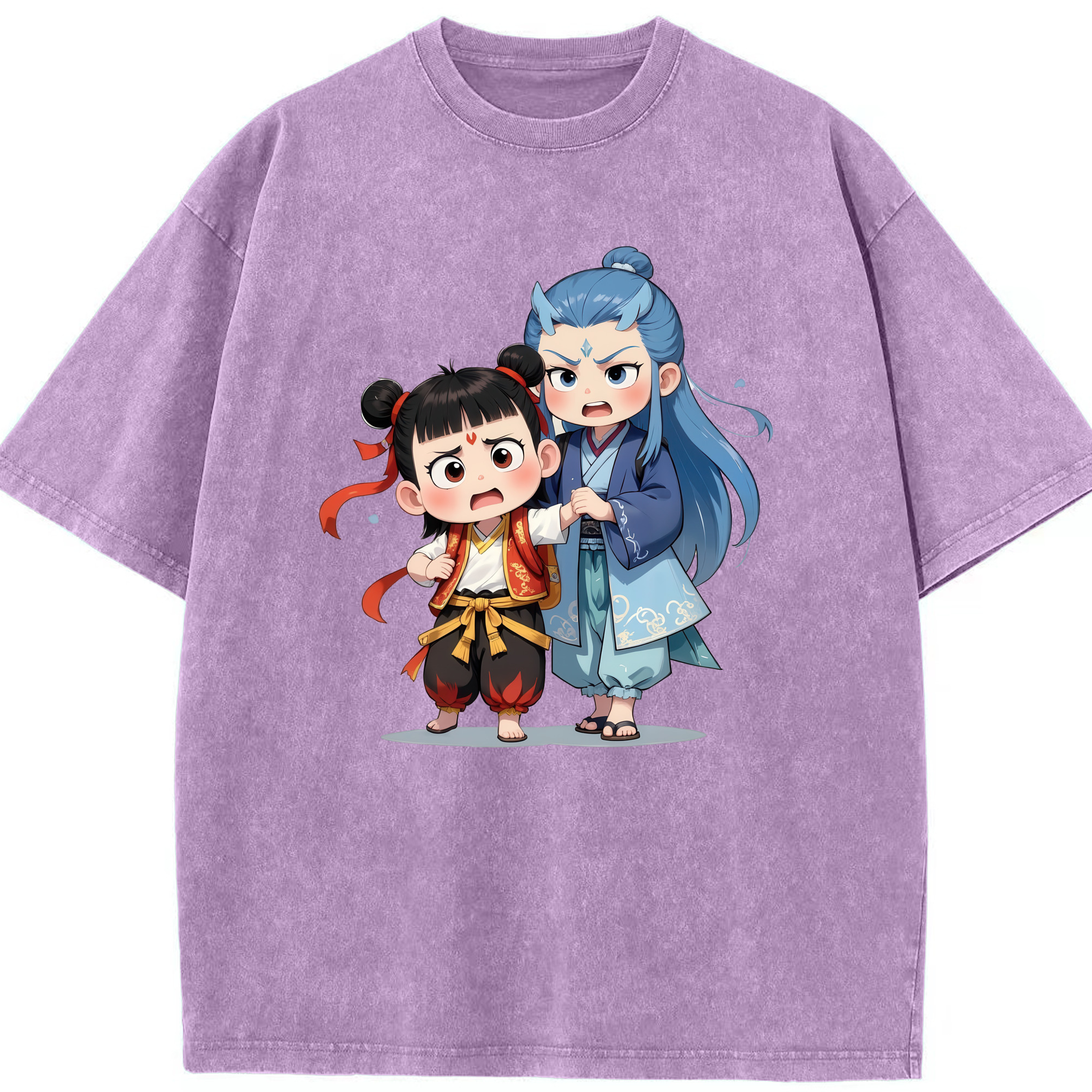 （画像用） Ne Zha 2 ナタ 魔童の大暴れ 綿100% ヴィンテージ風 半袖Tシャツ（フロントプリント）