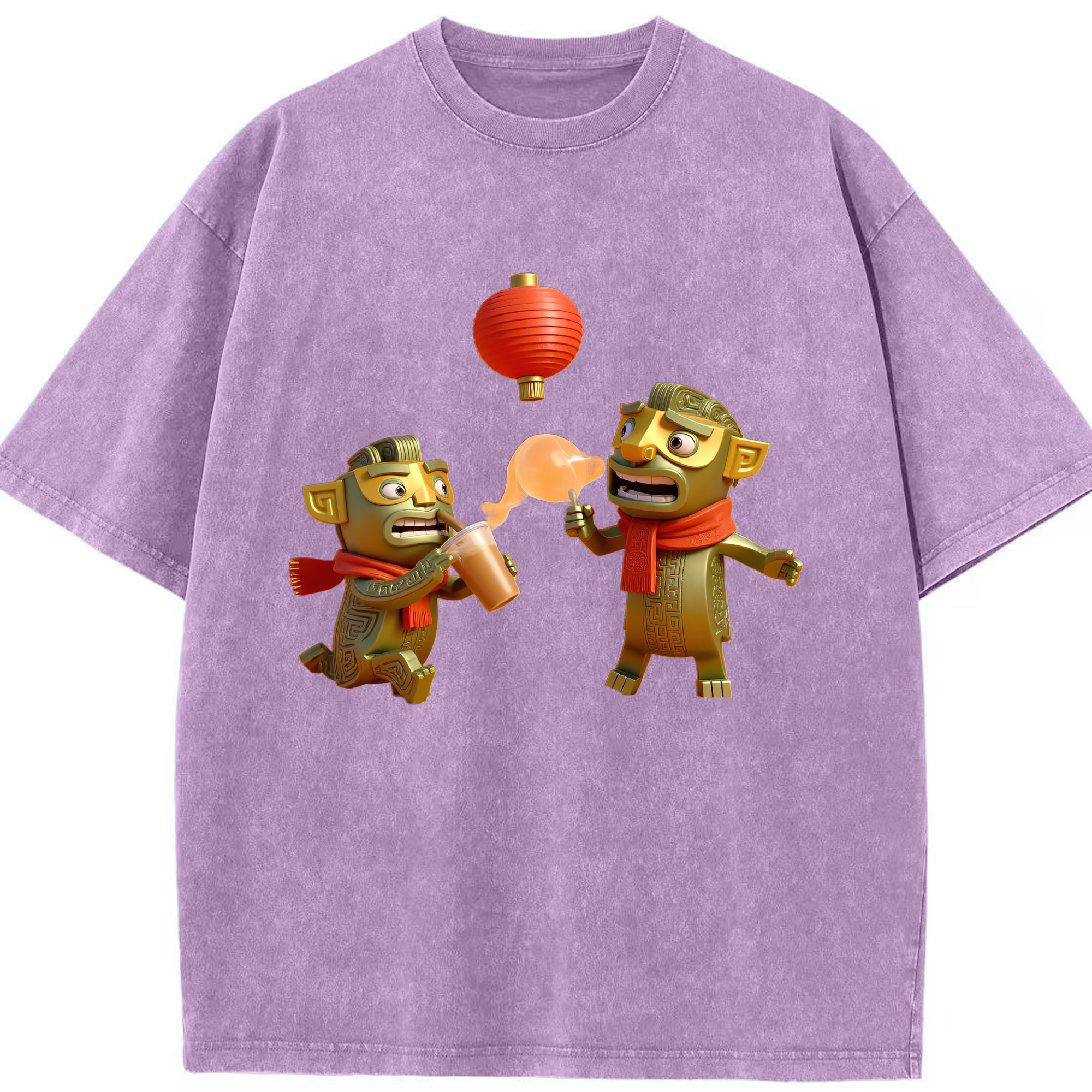 （画像用） Ne Zha 2 ナタ 魔童の大暴れ 綿100% ヴィンテージ風 半袖Tシャツ（フロントプリント）