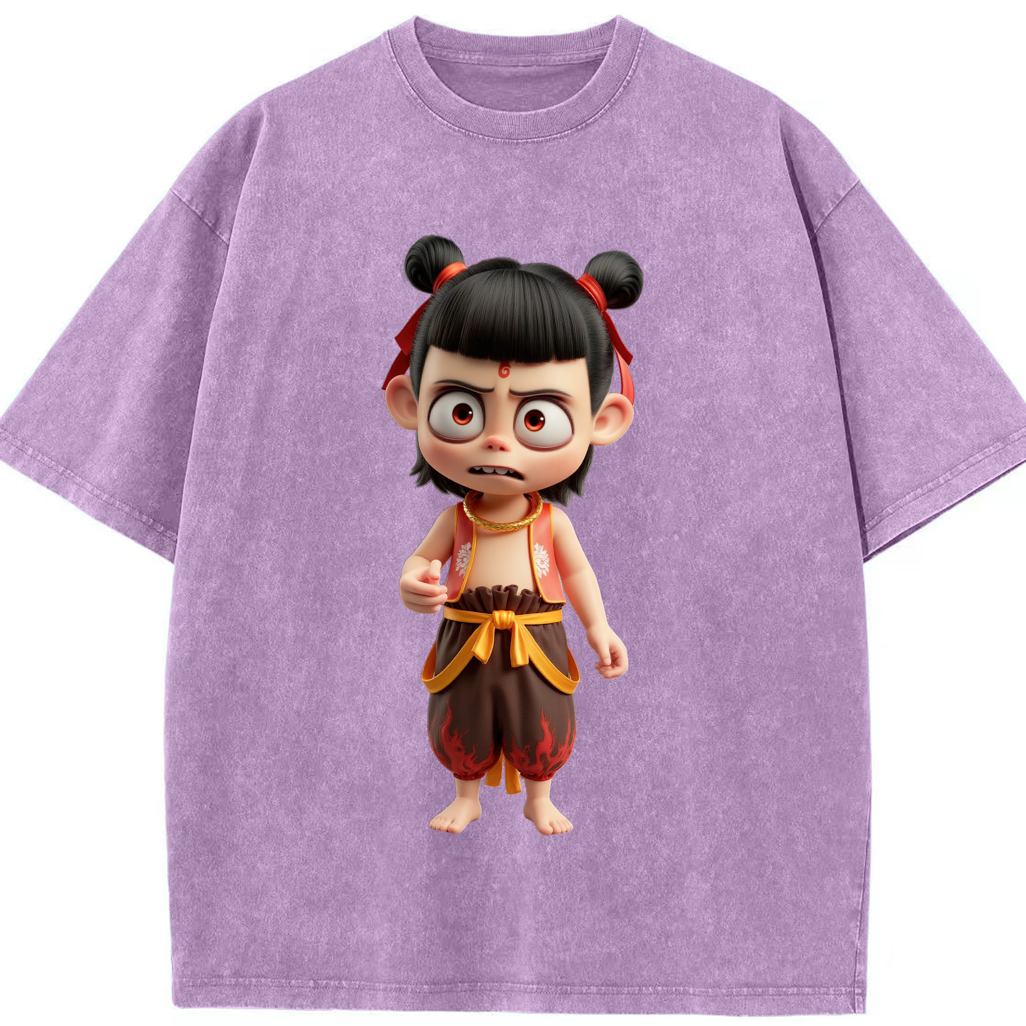 （画像用） Ne Zha 2 ナタ 魔童の大暴れ 綿100% ヴィンテージ風 半袖Tシャツ（フロントプリント）
