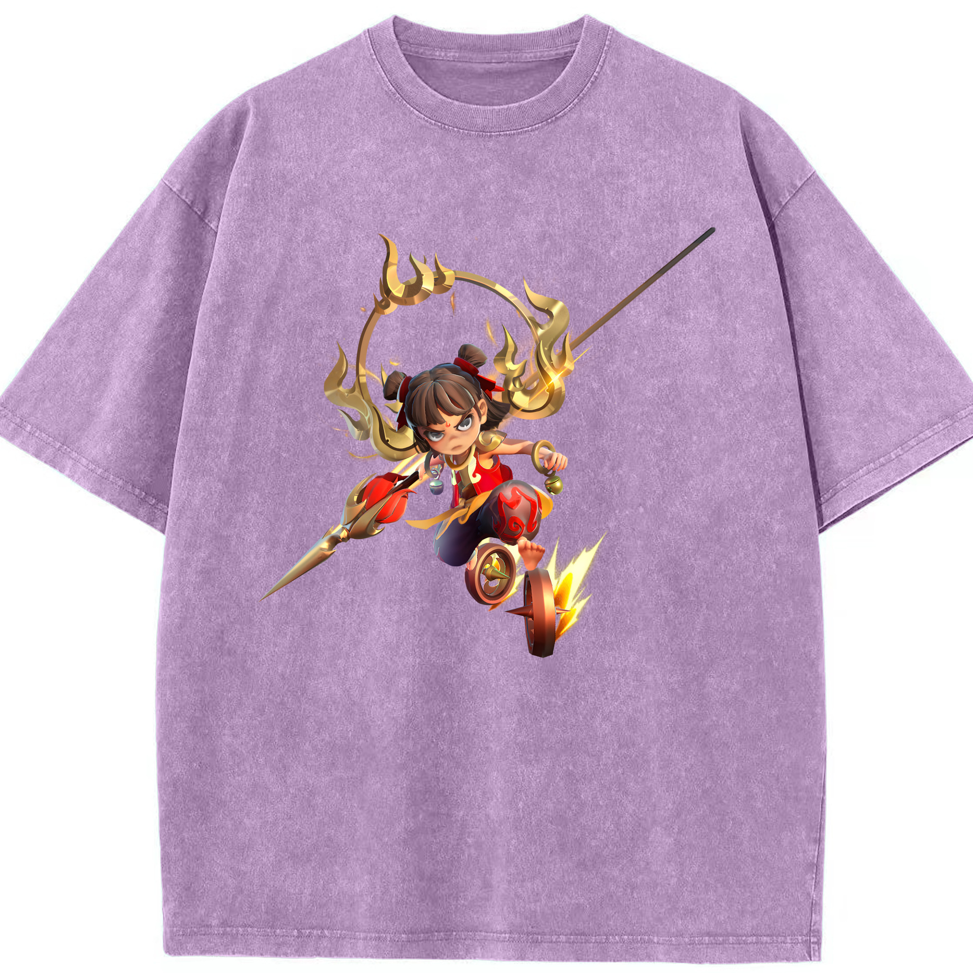 （画像用） Ne Zha 2 ナタ 魔童の大暴れ 綿100% ヴィンテージ風 半袖Tシャツ（フロントプリント）