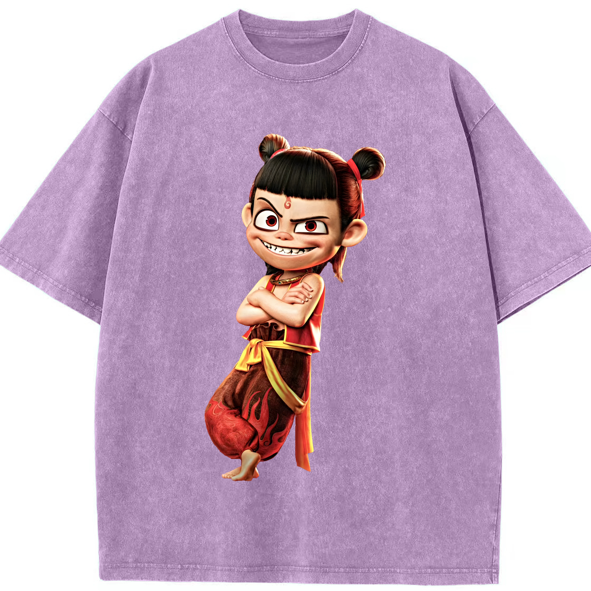 （画像用） Ne Zha 2 ナタ 魔童の大暴れ 綿100% ヴィンテージ風 半袖Tシャツ（フロントプリント）