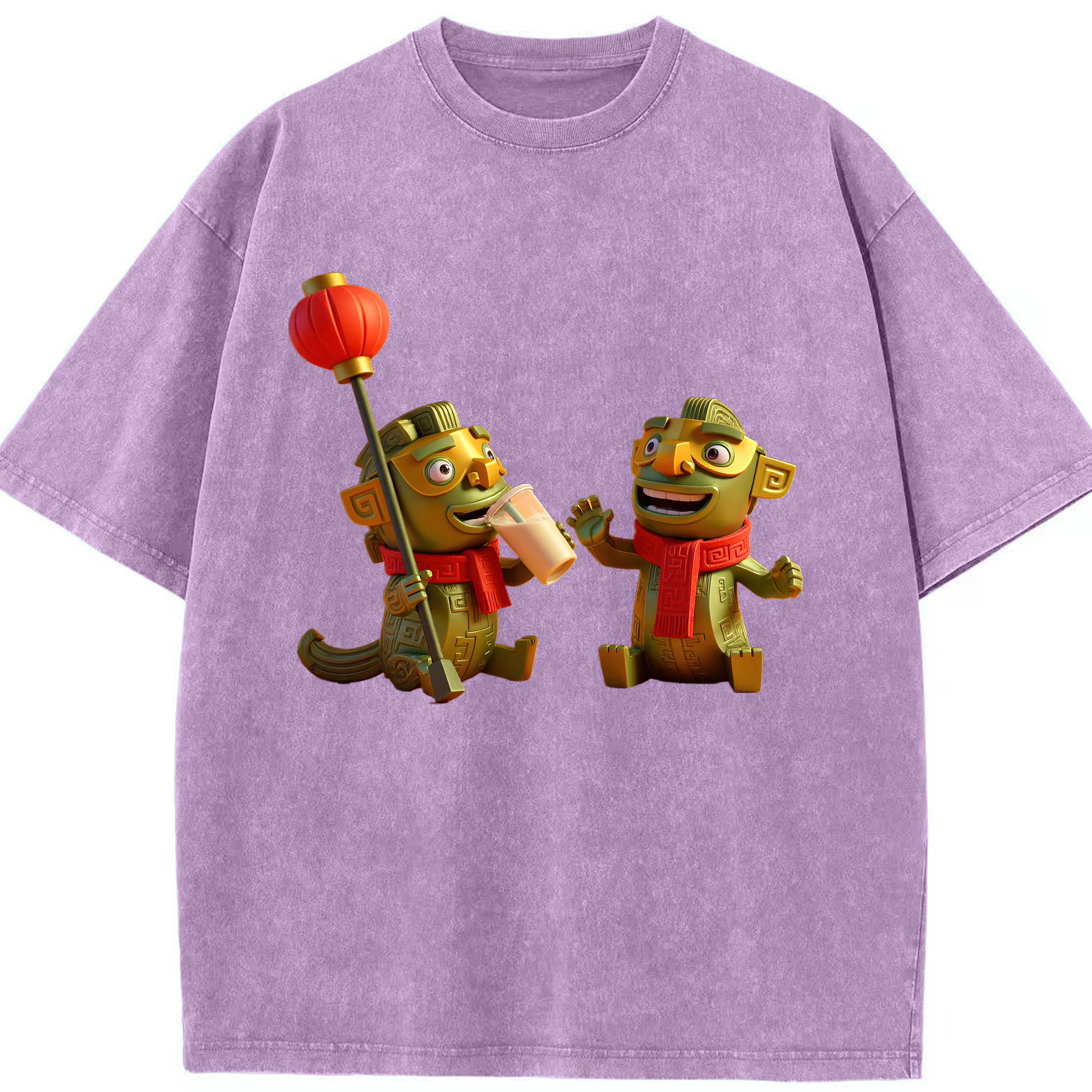 （画像用） Ne Zha 2 ナタ 魔童の大暴れ 綿100% ヴィンテージ風 半袖Tシャツ（フロントプリント）