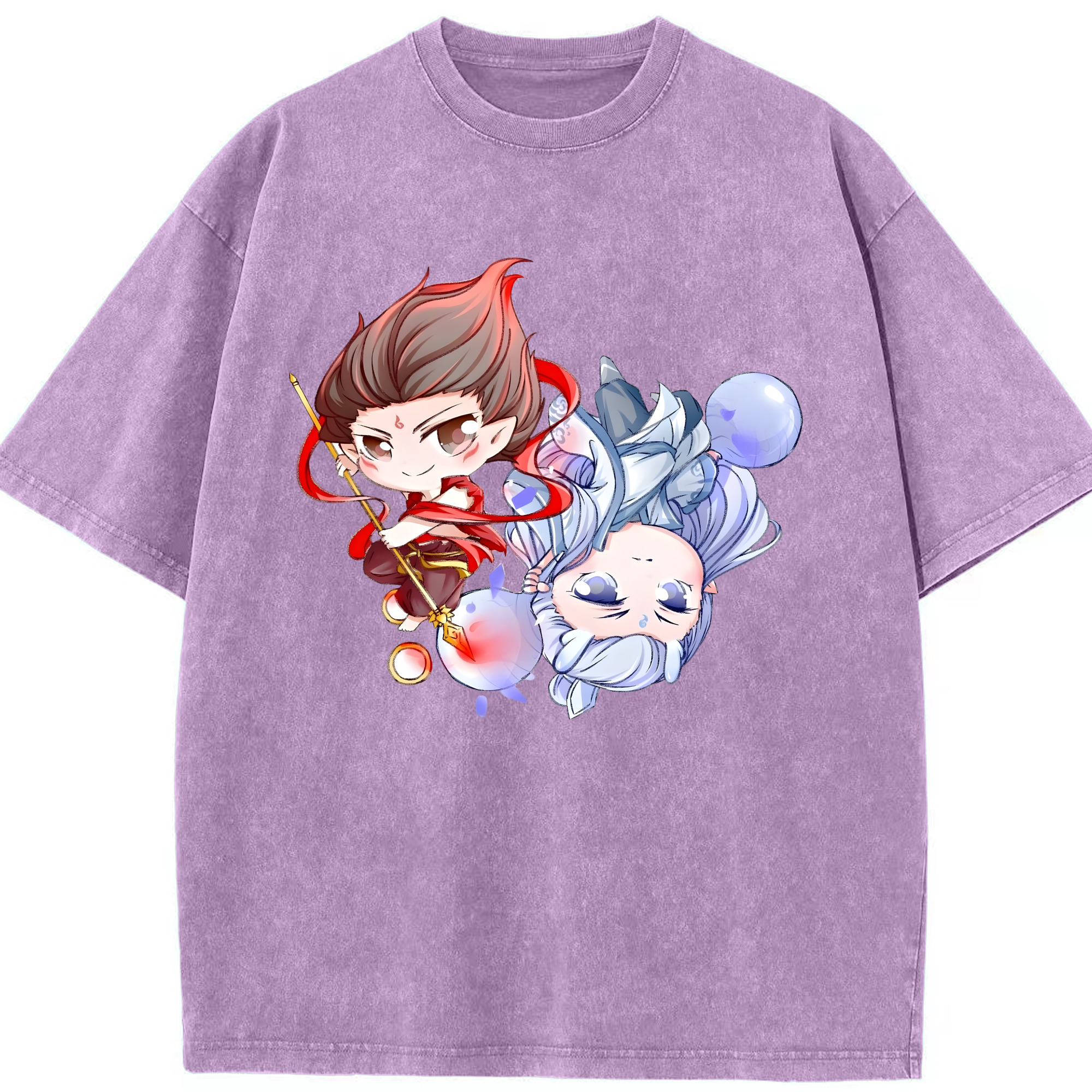 （画像用） Ne Zha 2 ナタ 魔童の大暴れ 綿100% ヴィンテージ風 半袖Tシャツ（フロントプリント）