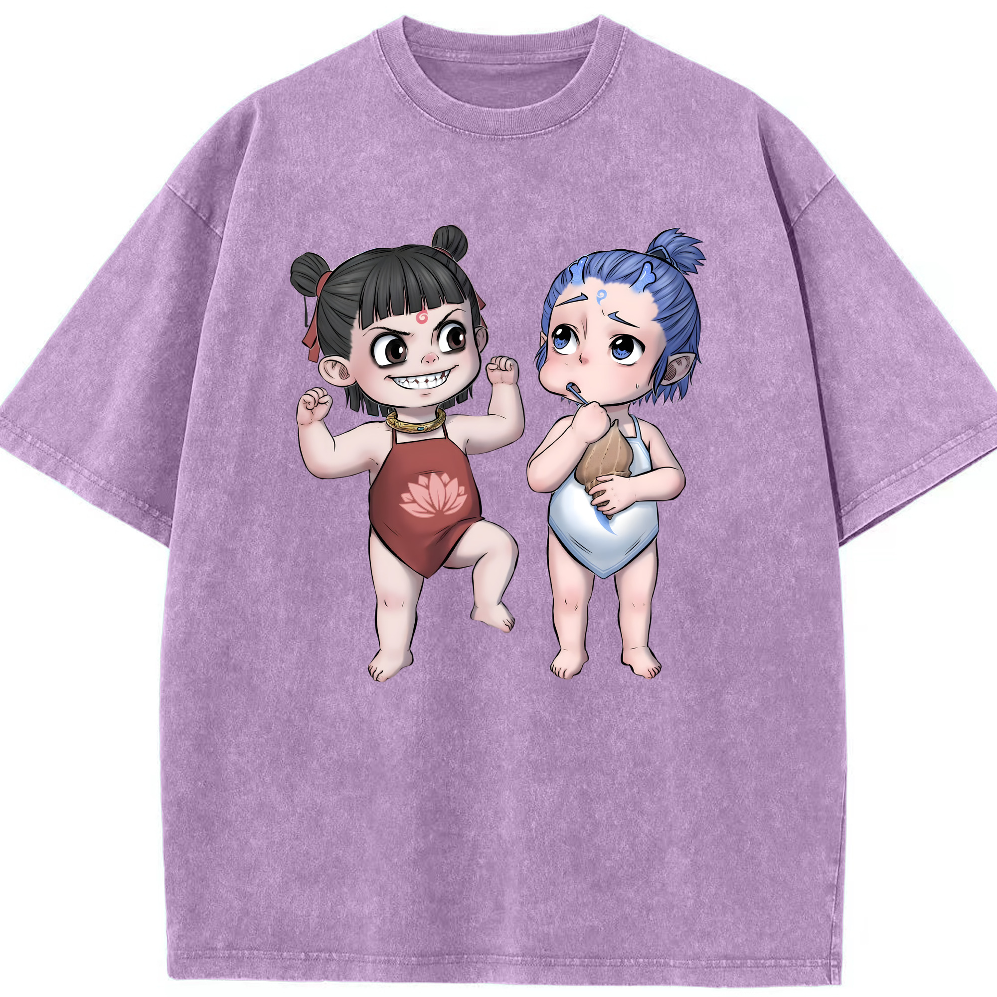 （画像用） Ne Zha 2 ナタ 魔童の大暴れ 綿100% ヴィンテージ風 半袖Tシャツ（フロントプリント）
