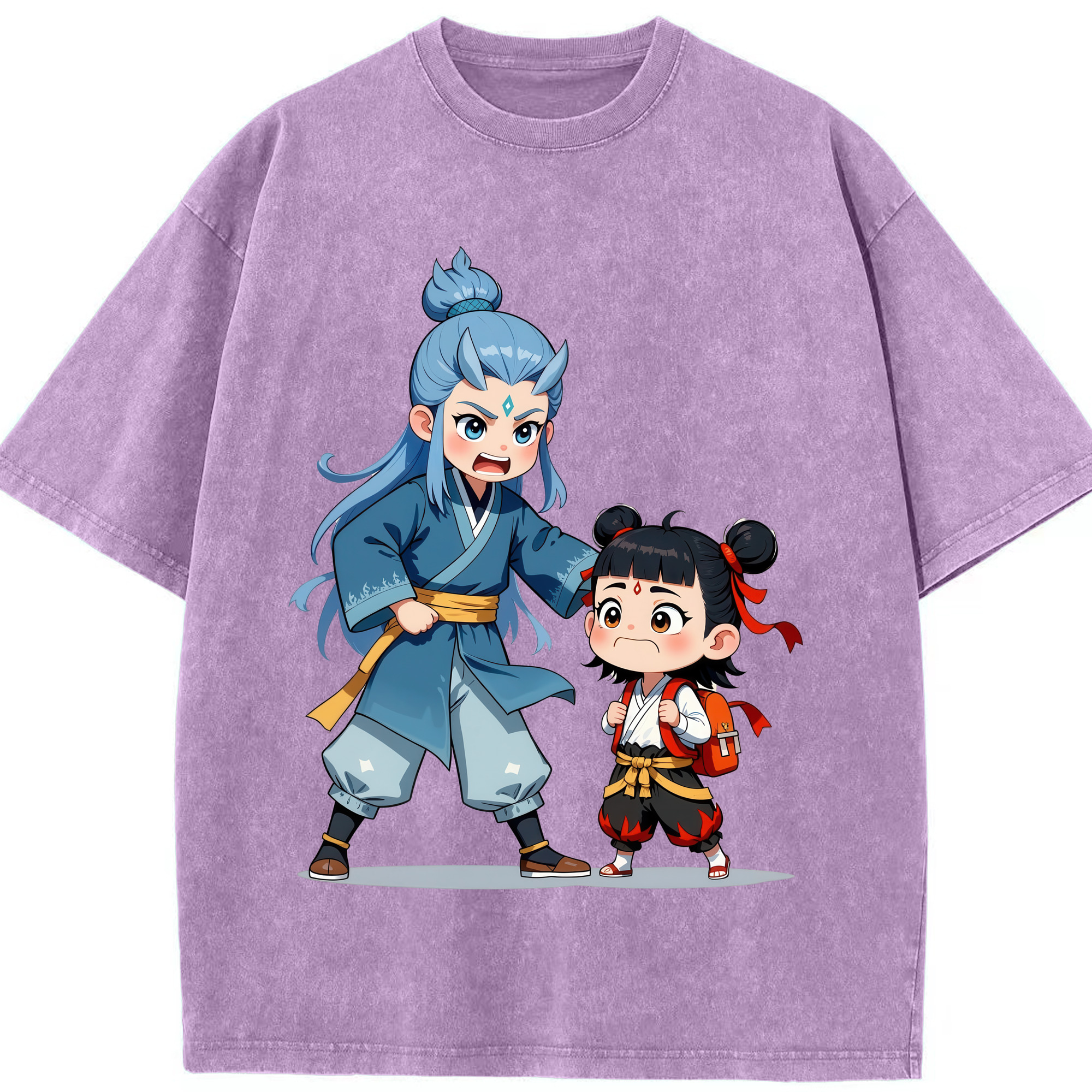 （画像用） Ne Zha 2 ナタ 魔童の大暴れ 綿100% ヴィンテージ風 半袖Tシャツ（フロントプリント）