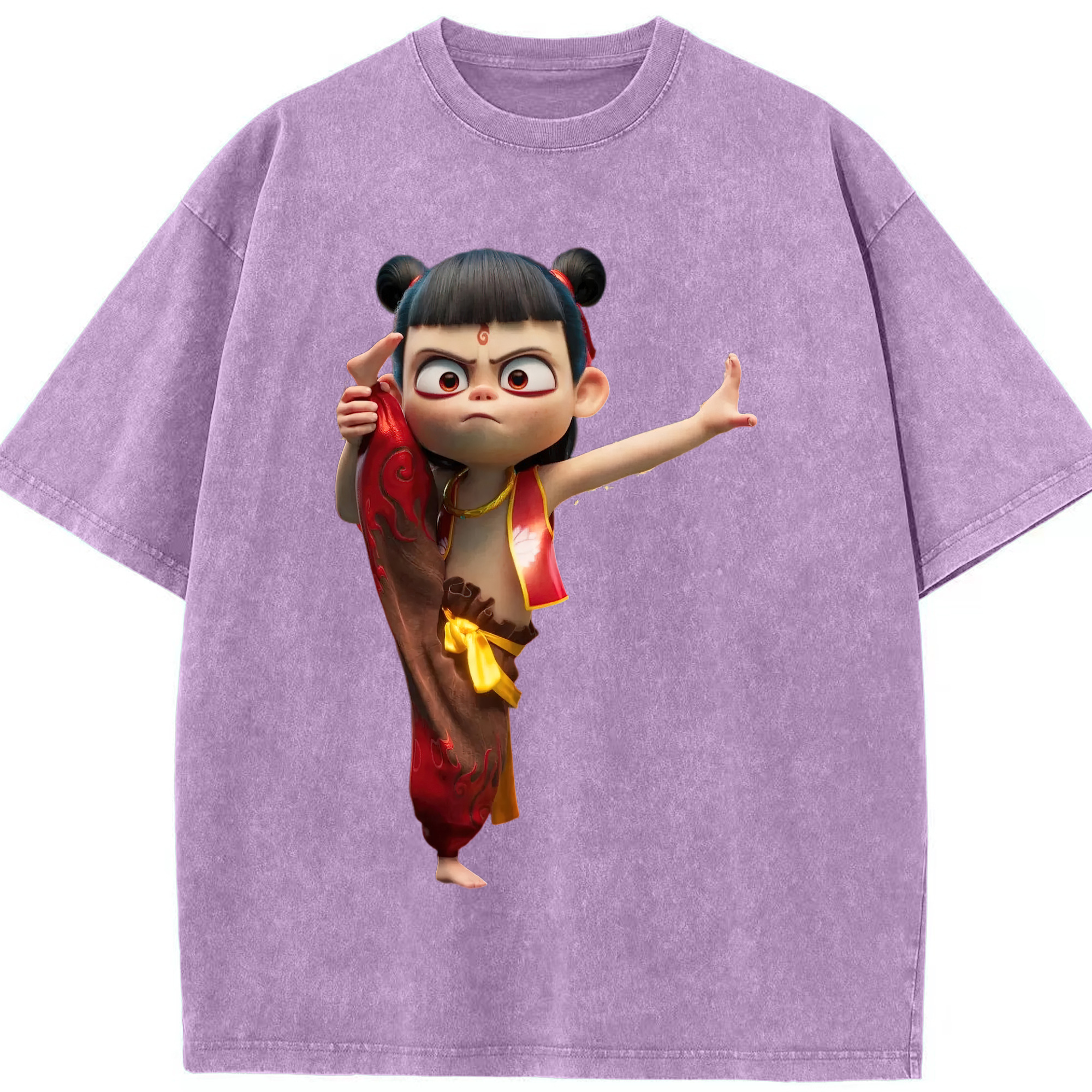 （画像用） Ne Zha 2 ナタ 魔童の大暴れ 綿100% ヴィンテージ風 半袖Tシャツ（フロントプリント）