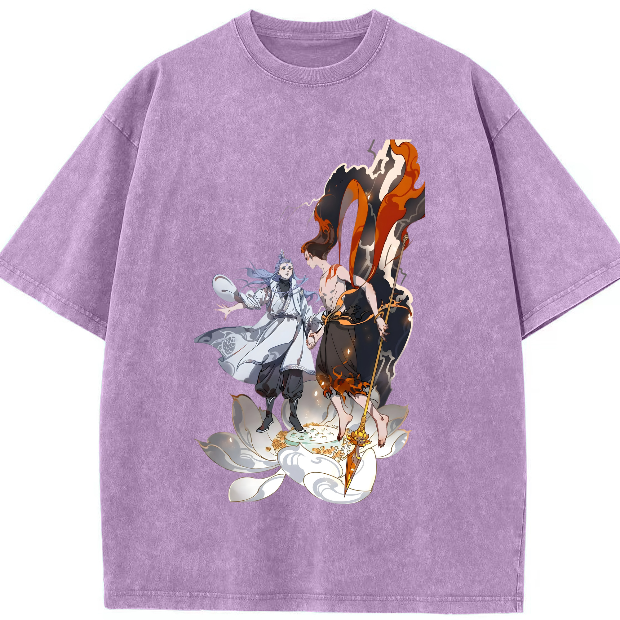 （画像用） Ne Zha 2 ナタ 魔童の大暴れ 綿100% ヴィンテージ風 半袖Tシャツ（フロントプリント）