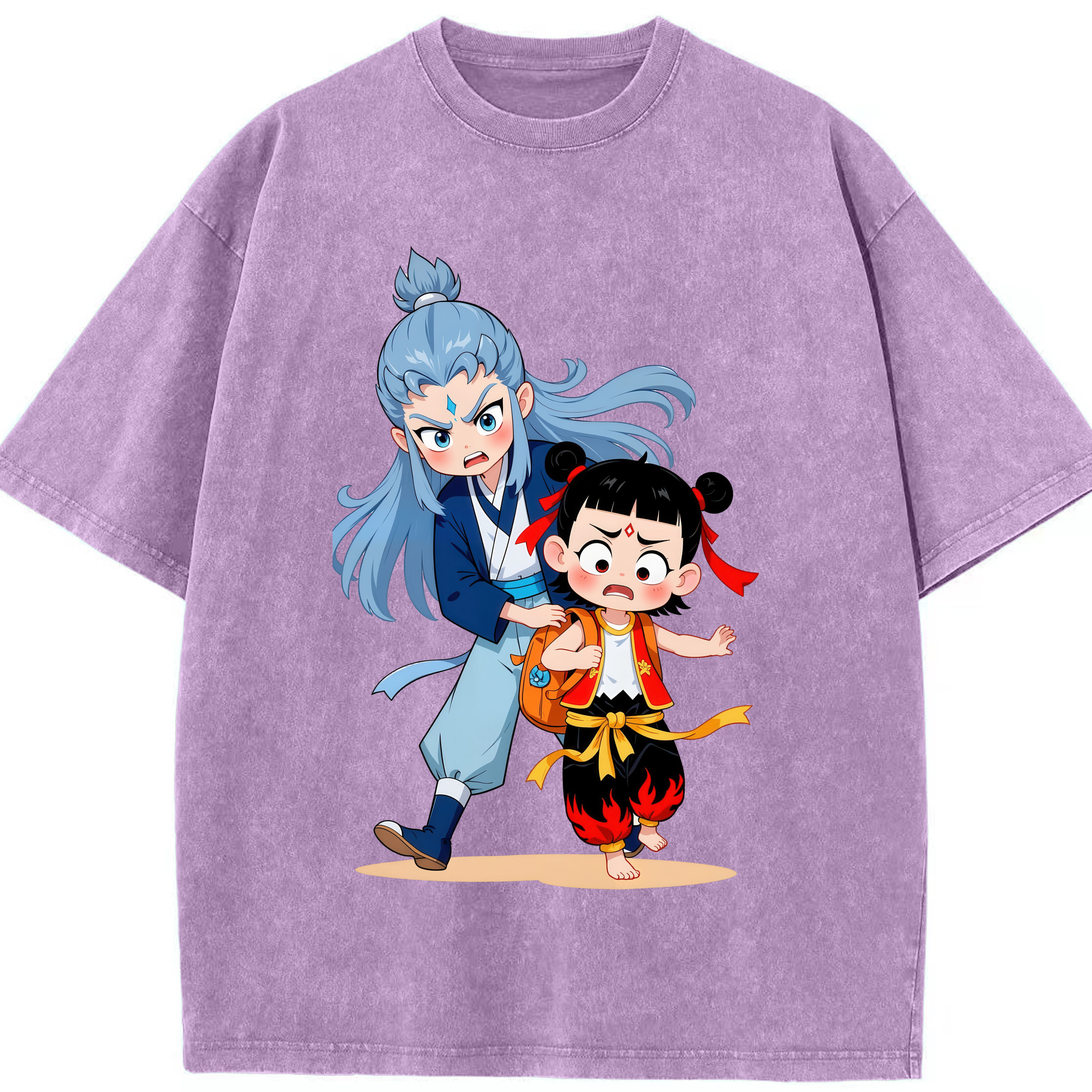 （画像用） Ne Zha 2 ナタ 魔童の大暴れ 綿100% ヴィンテージ風 半袖Tシャツ（フロントプリント）