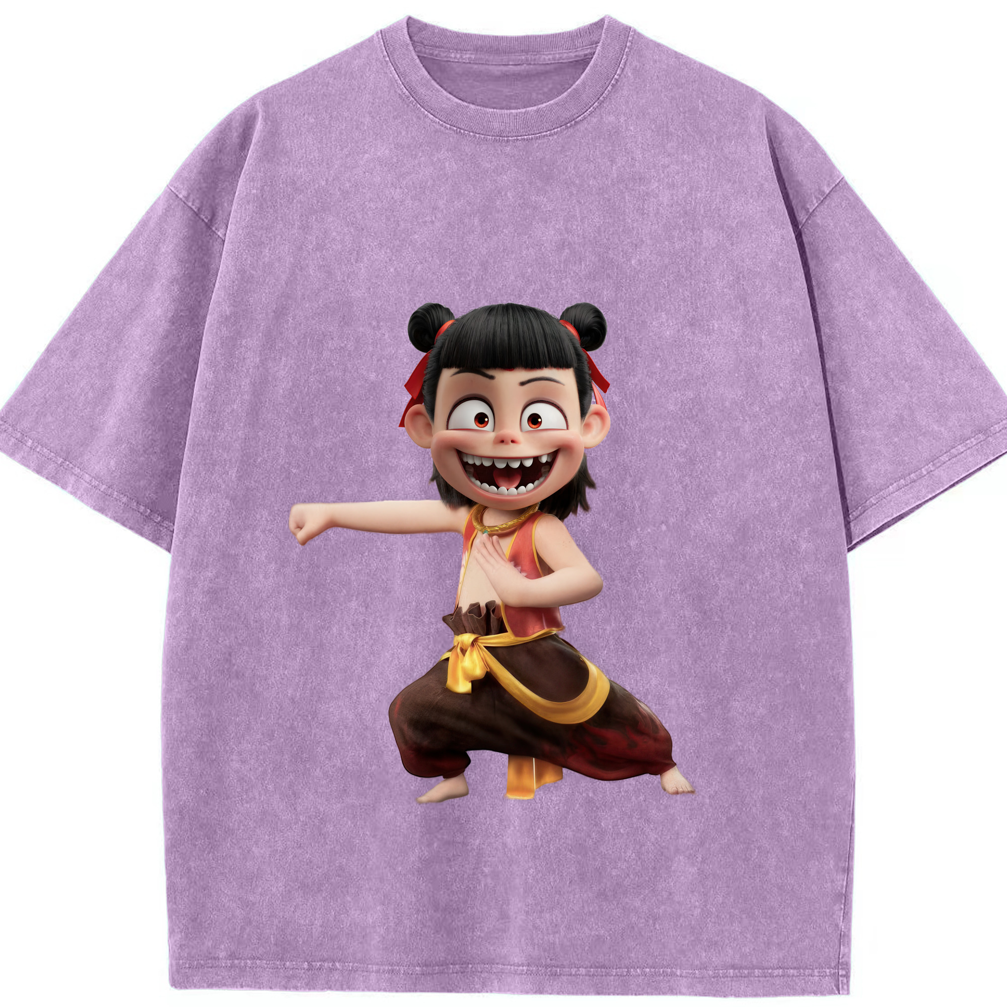 （画像用） Ne Zha 2 ナタ 魔童の大暴れ 綿100% ヴィンテージ風 半袖Tシャツ（フロントプリント）