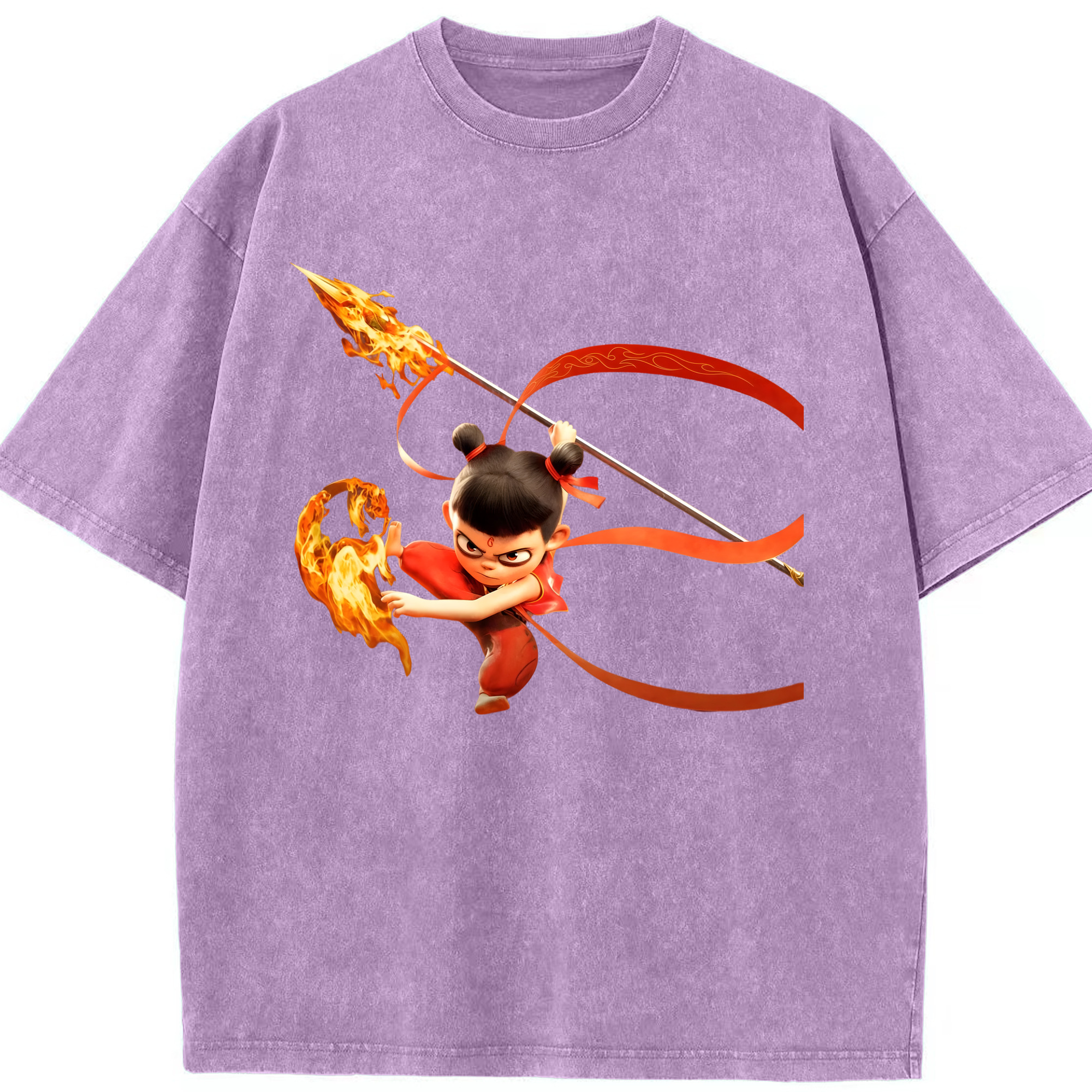（画像用） Ne Zha 2 ナタ 魔童の大暴れ 綿100% ヴィンテージ風 半袖Tシャツ（フロントプリント）