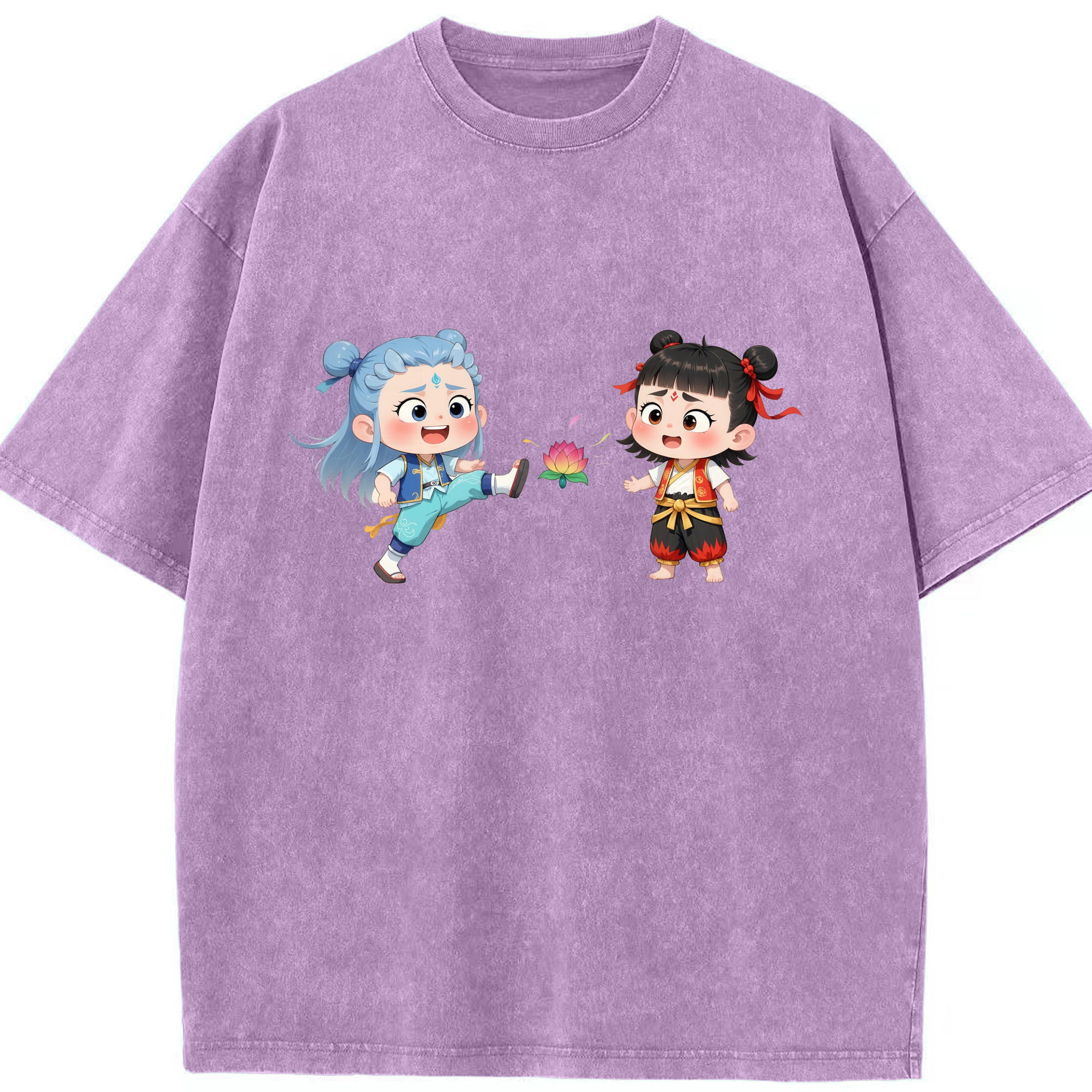 （画像用） Ne Zha 2 ナタ 魔童の大暴れ 綿100% ヴィンテージ風 半袖Tシャツ（フロントプリント）