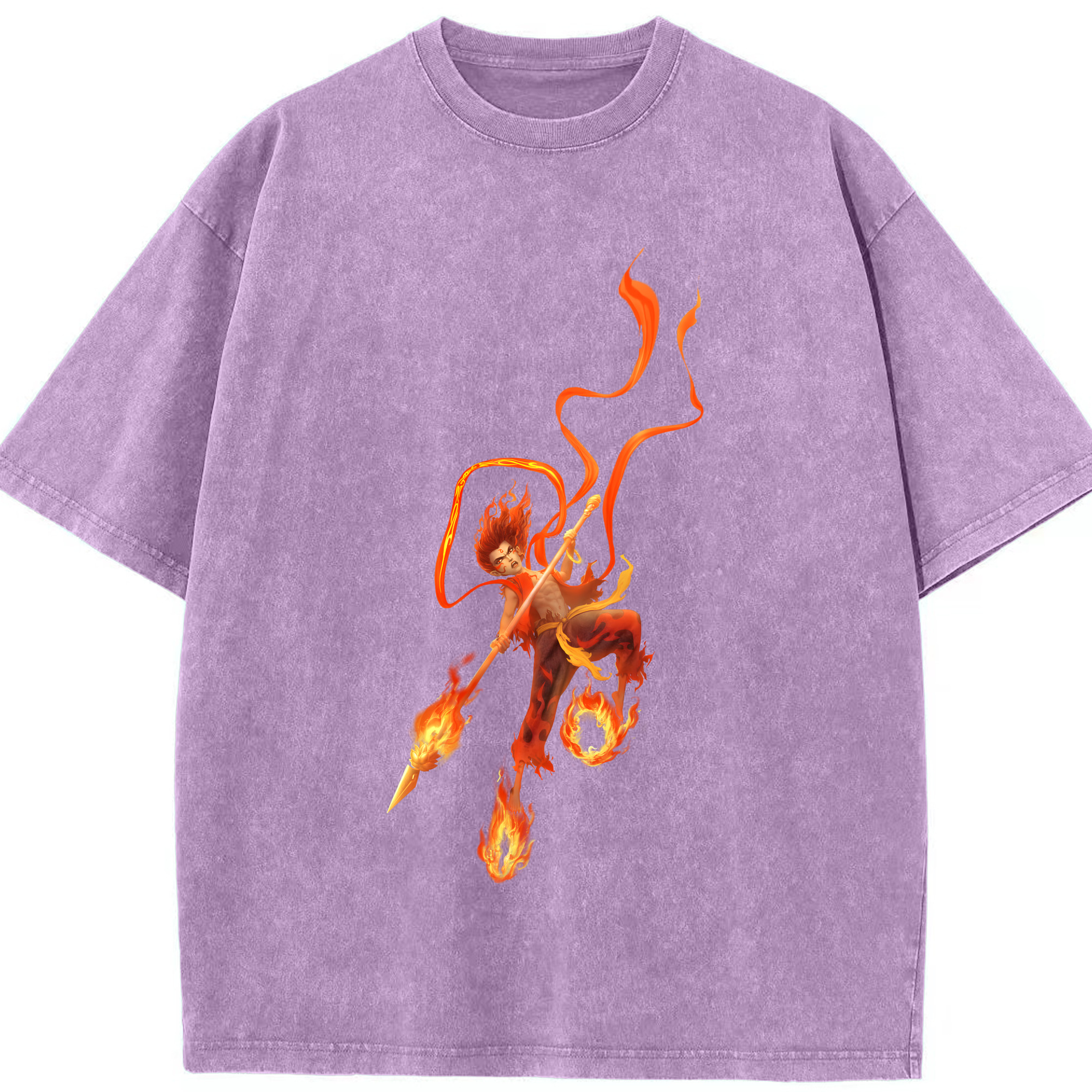 （画像用） Ne Zha 2 ナタ 魔童の大暴れ 綿100% ヴィンテージ風 半袖Tシャツ（フロントプリント）