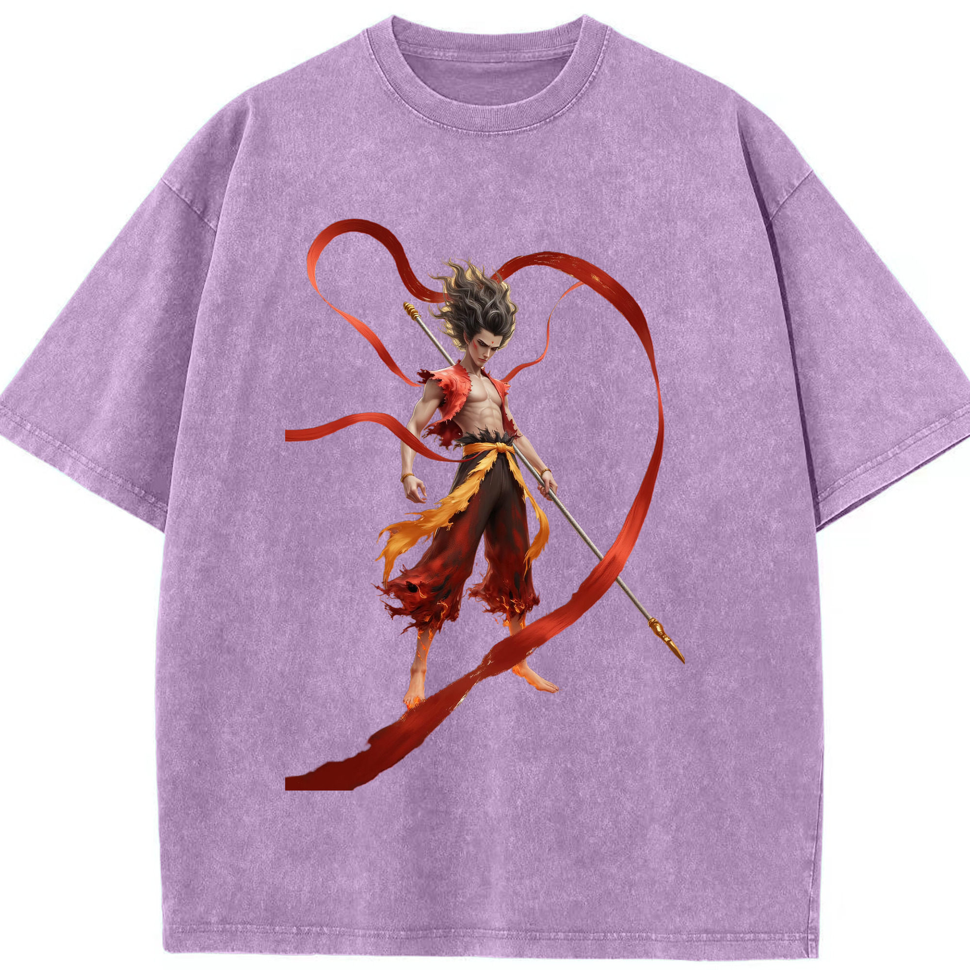 （画像用） Ne Zha 2 ナタ 魔童の大暴れ 綿100% ヴィンテージ風 半袖Tシャツ（フロントプリント）