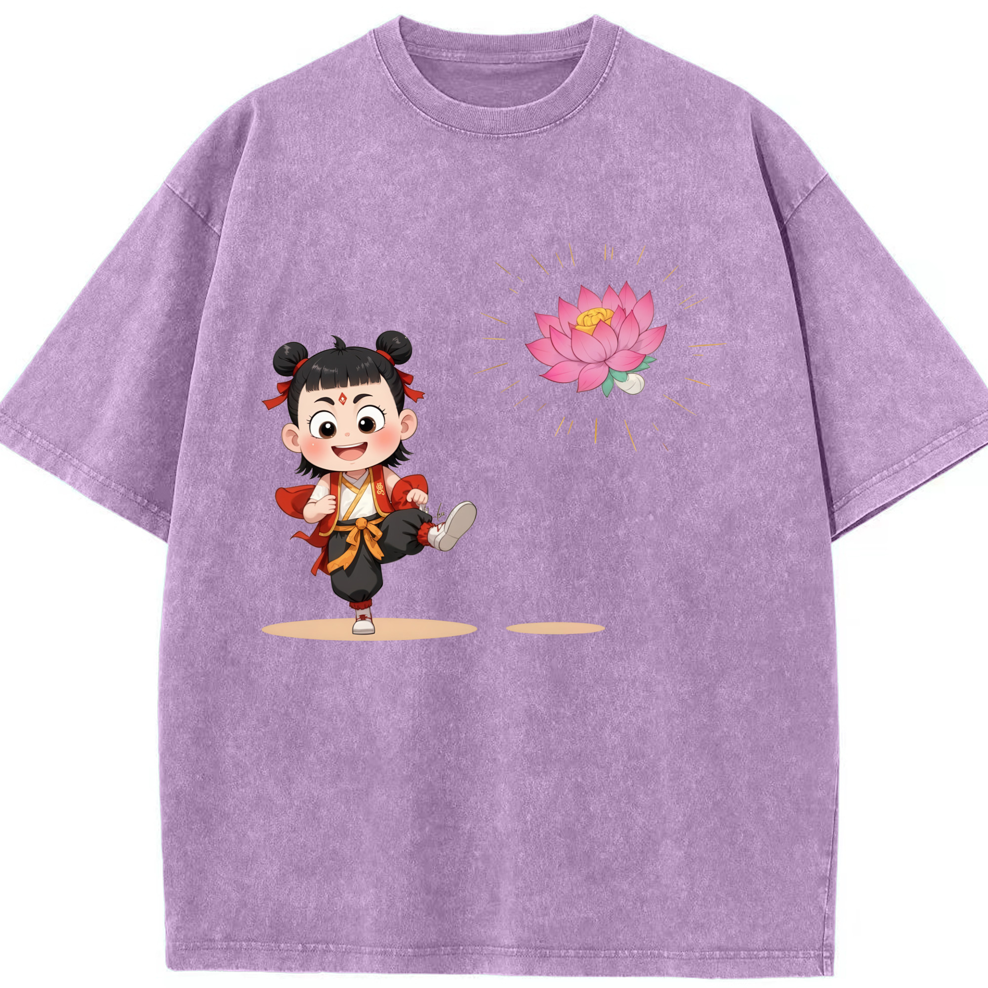 （画像用） Ne Zha 2 ナタ 魔童の大暴れ 綿100% ヴィンテージ風 半袖Tシャツ（フロントプリント）