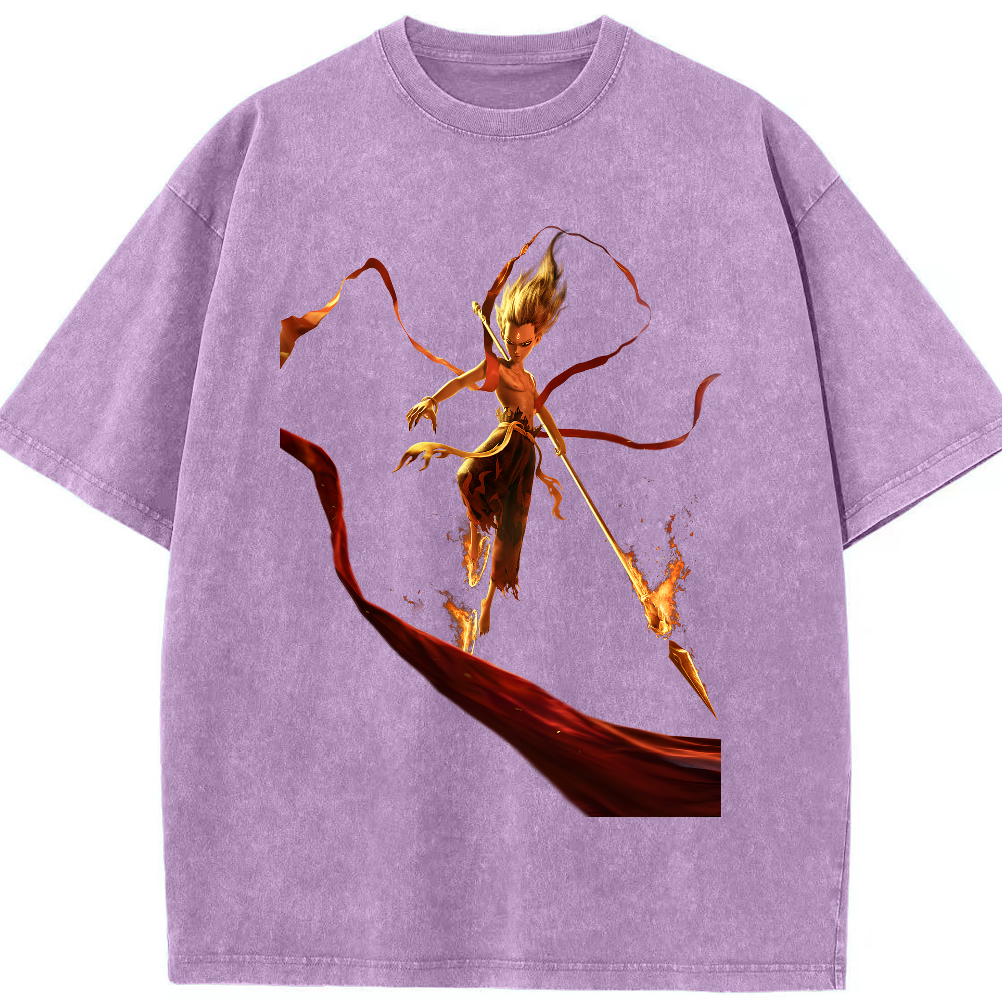 （画像用） Ne Zha 2 ナタ 魔童の大暴れ 綿100% ヴィンテージ風 半袖Tシャツ（フロントプリント）