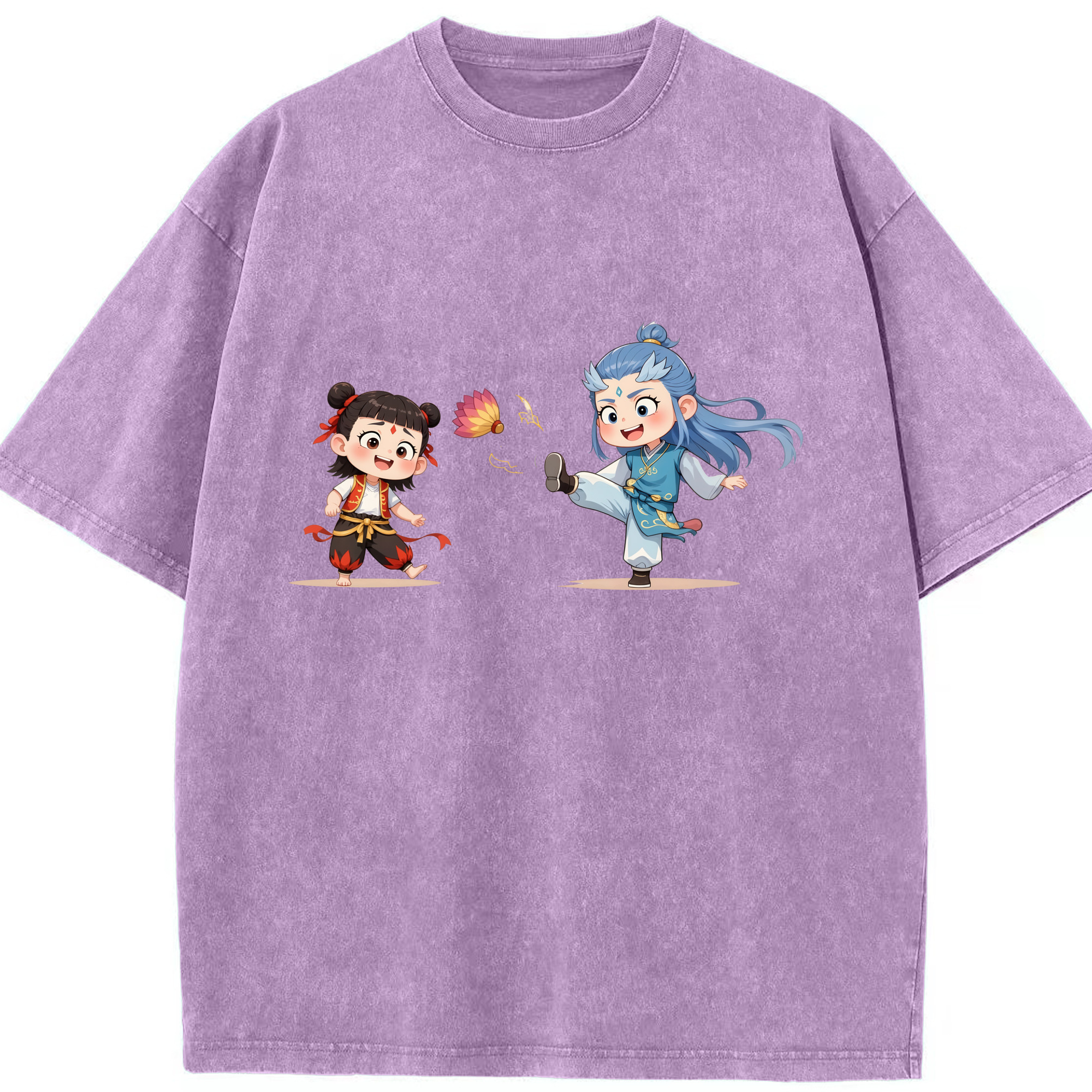 （画像用） Ne Zha 2 ナタ 魔童の大暴れ 綿100% ヴィンテージ風 半袖Tシャツ（フロントプリント）