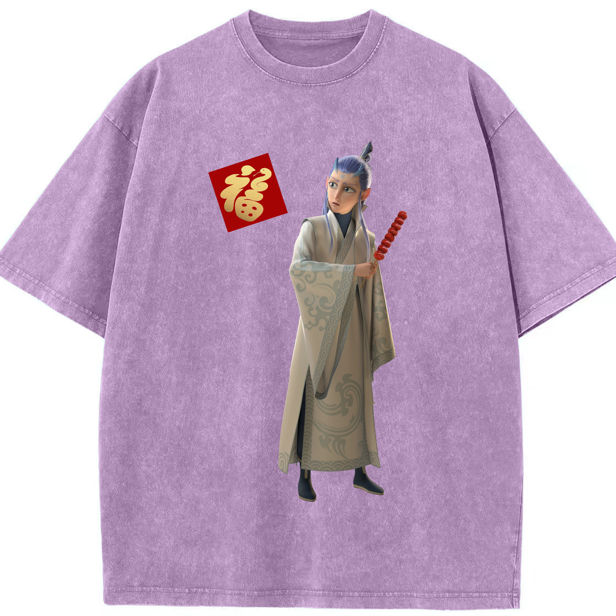 （画像用） Ne Zha 2 ナタ 魔童の大暴れ 綿100% ヴィンテージ風 半袖Tシャツ（フロントプリント）
