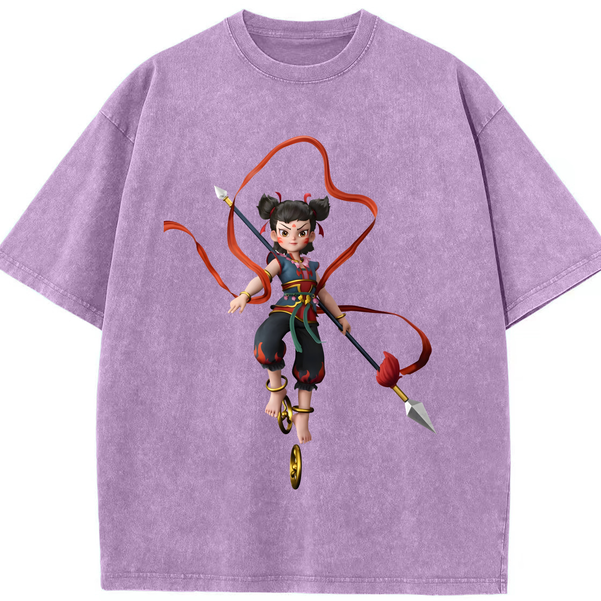 （画像用） Ne Zha 2 ナタ 魔童の大暴れ 綿100% ヴィンテージ風 半袖Tシャツ（フロントプリント）