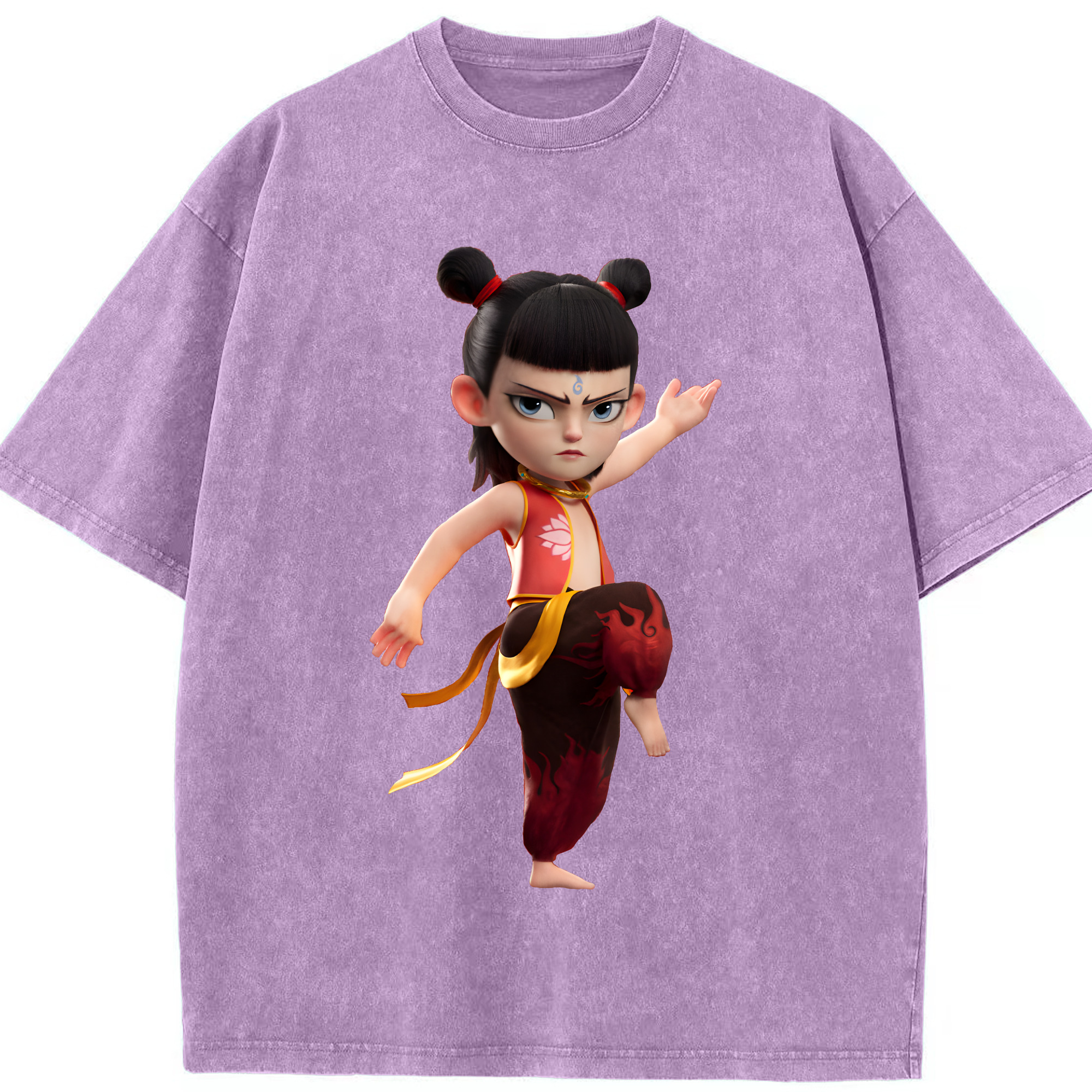 （画像用） Ne Zha 2 ナタ 魔童の大暴れ 綿100% ヴィンテージ風 半袖Tシャツ（フロントプリント）