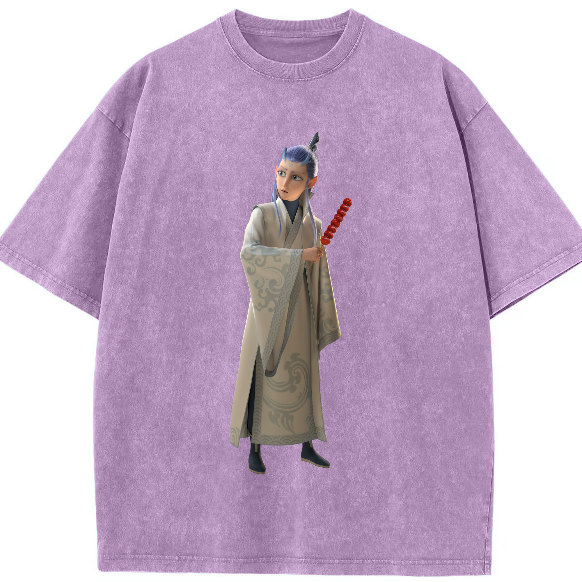 （画像用） Ne Zha 2 ナタ 魔童の大暴れ 綿100% ヴィンテージ風 半袖Tシャツ（フロントプリント）