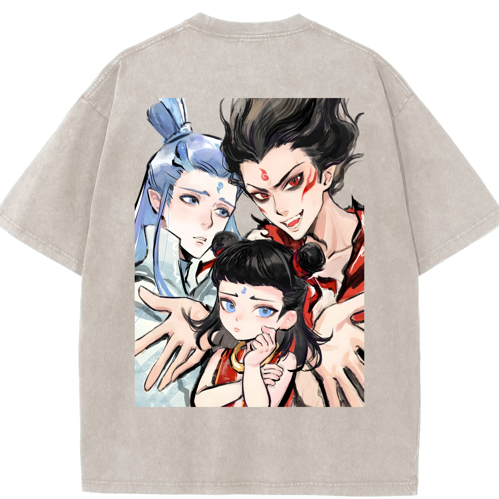 （画像用） Ne Zha 2 ナタ 魔童の大暴れ 綿100% ヴィンテージ風 半袖Tシャツ（背面プリント）