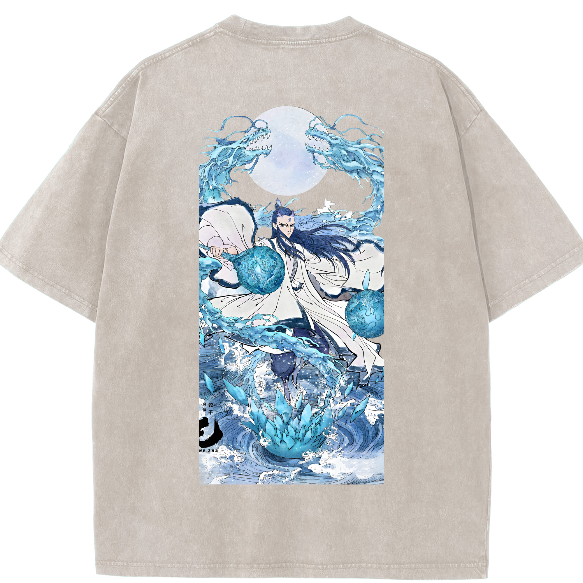 （画像用） Ne Zha 2 ナタ 魔童の大暴れ 綿100% ヴィンテージ風 半袖Tシャツ（背面プリント）