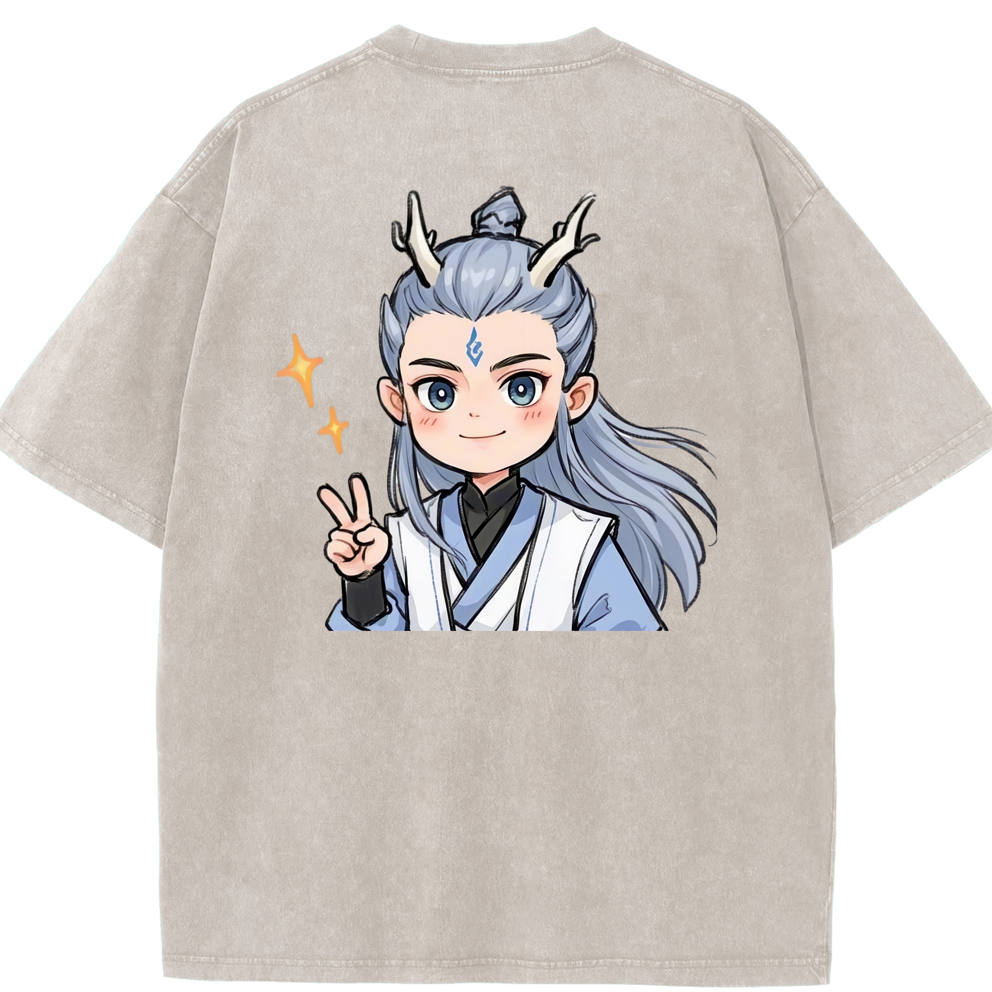 （画像用） Ne Zha 2 ナタ 魔童の大暴れ 綿100% ヴィンテージ風 半袖Tシャツ（背面プリント）