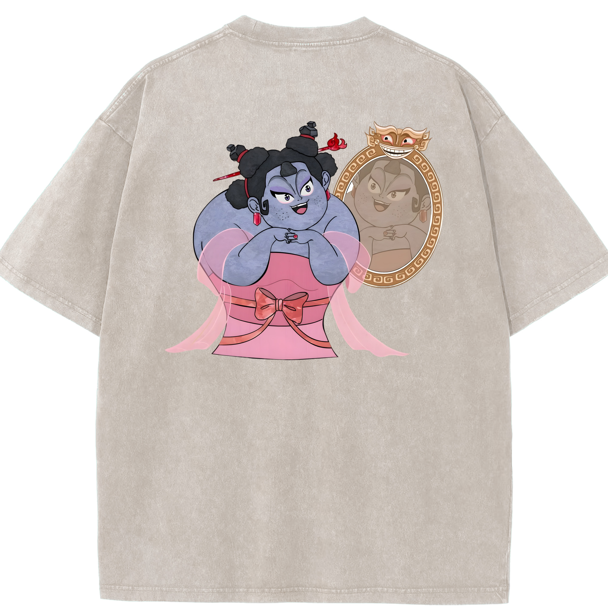 （画像用） Ne Zha 2 ナタ 魔童の大暴れ 綿100% ヴィンテージ風 半袖Tシャツ（背面プリント）