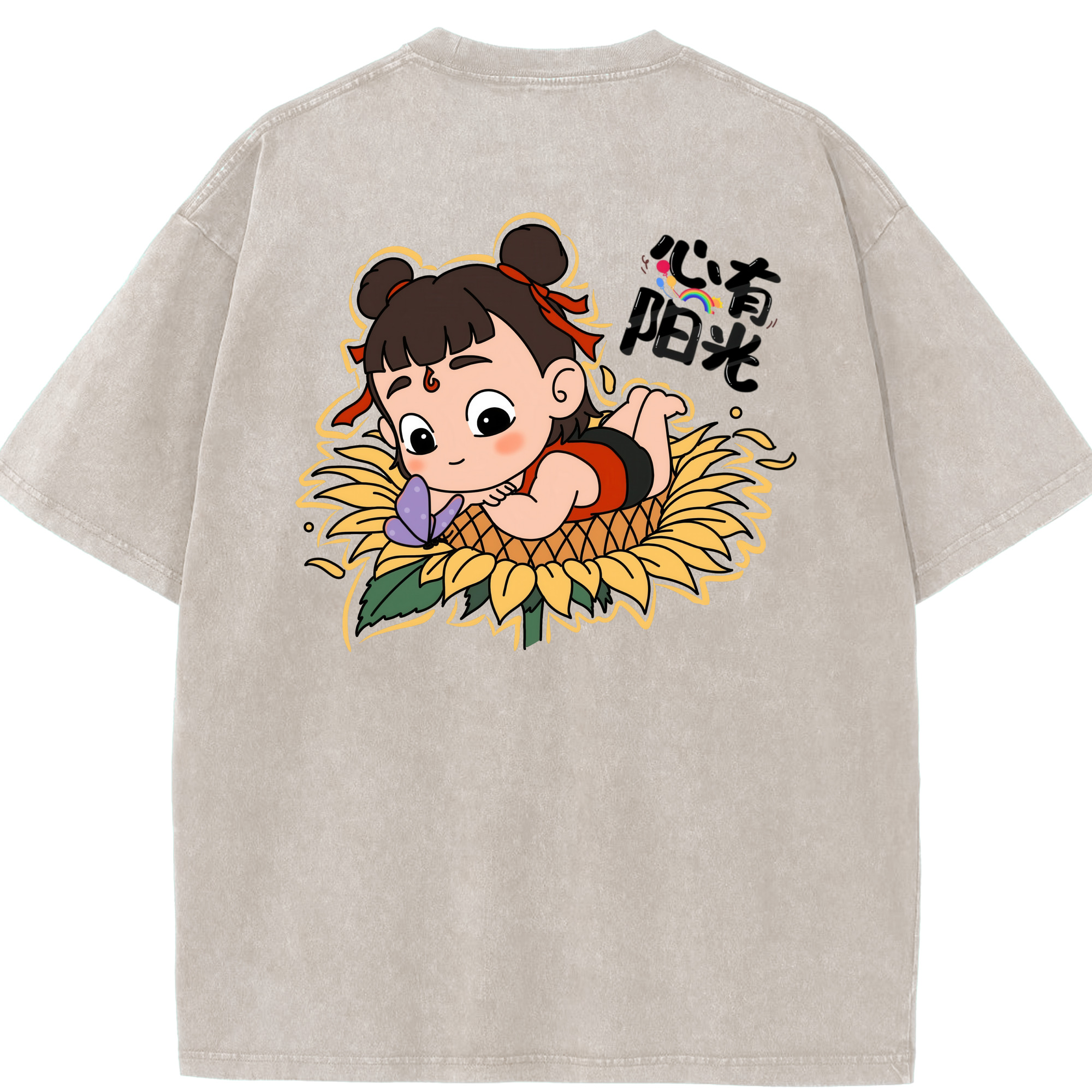 （画像用） Ne Zha 2 ナタ 魔童の大暴れ 綿100% ヴィンテージ風 半袖Tシャツ（背面プリント）