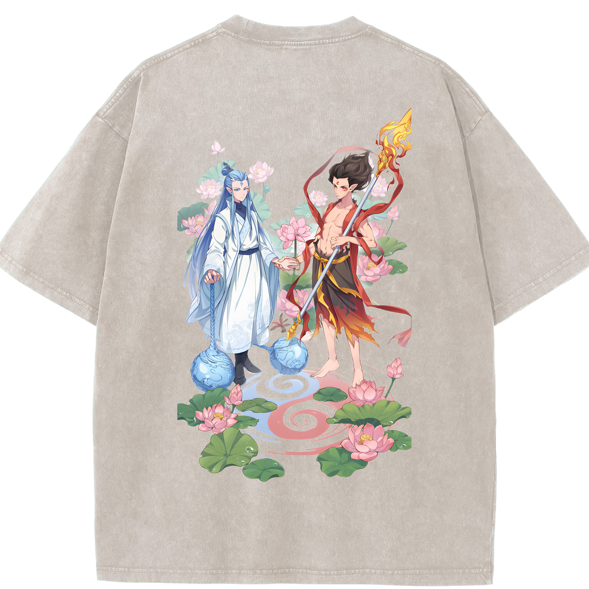 （画像用） Ne Zha 2 ナタ 魔童の大暴れ 綿100% ヴィンテージ風 半袖Tシャツ（背面プリント）