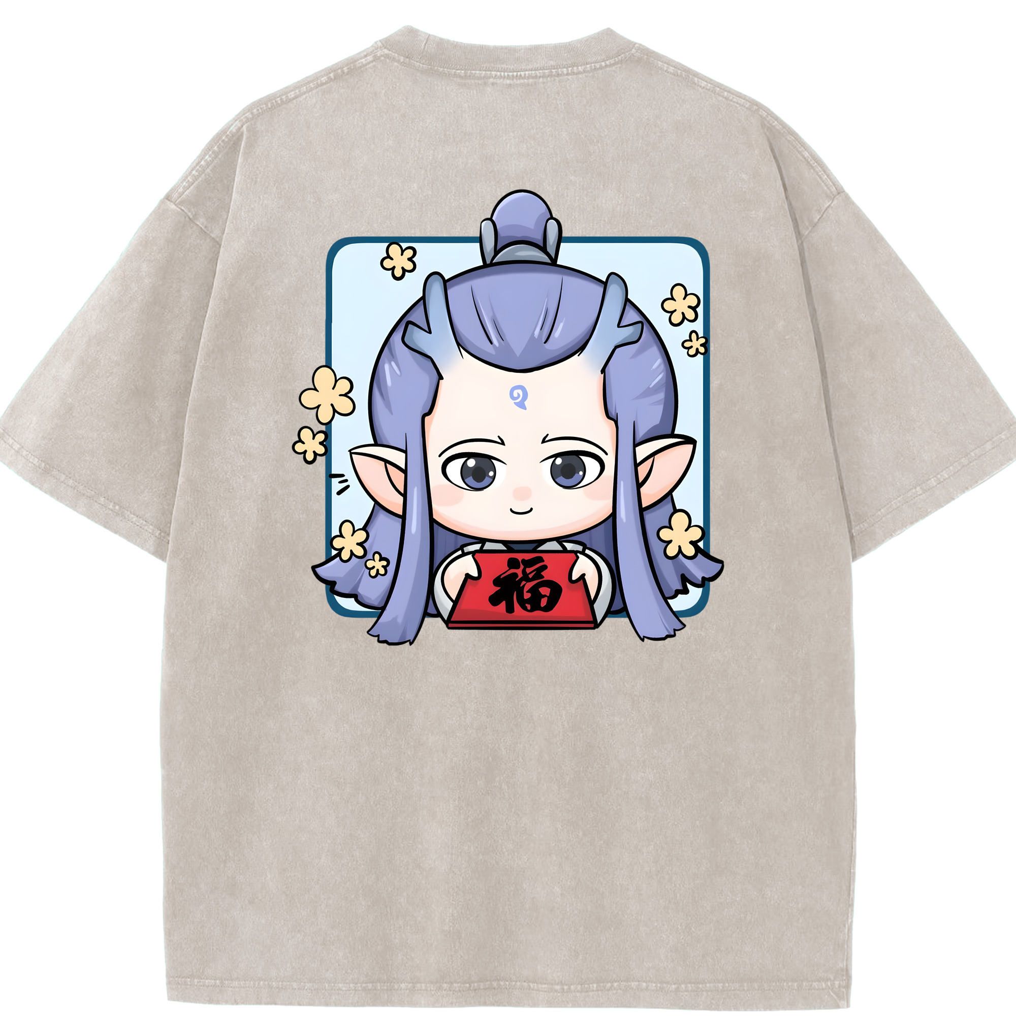 （画像用） Ne Zha 2 ナタ 魔童の大暴れ 綿100% ヴィンテージ風 半袖Tシャツ（背面プリント）