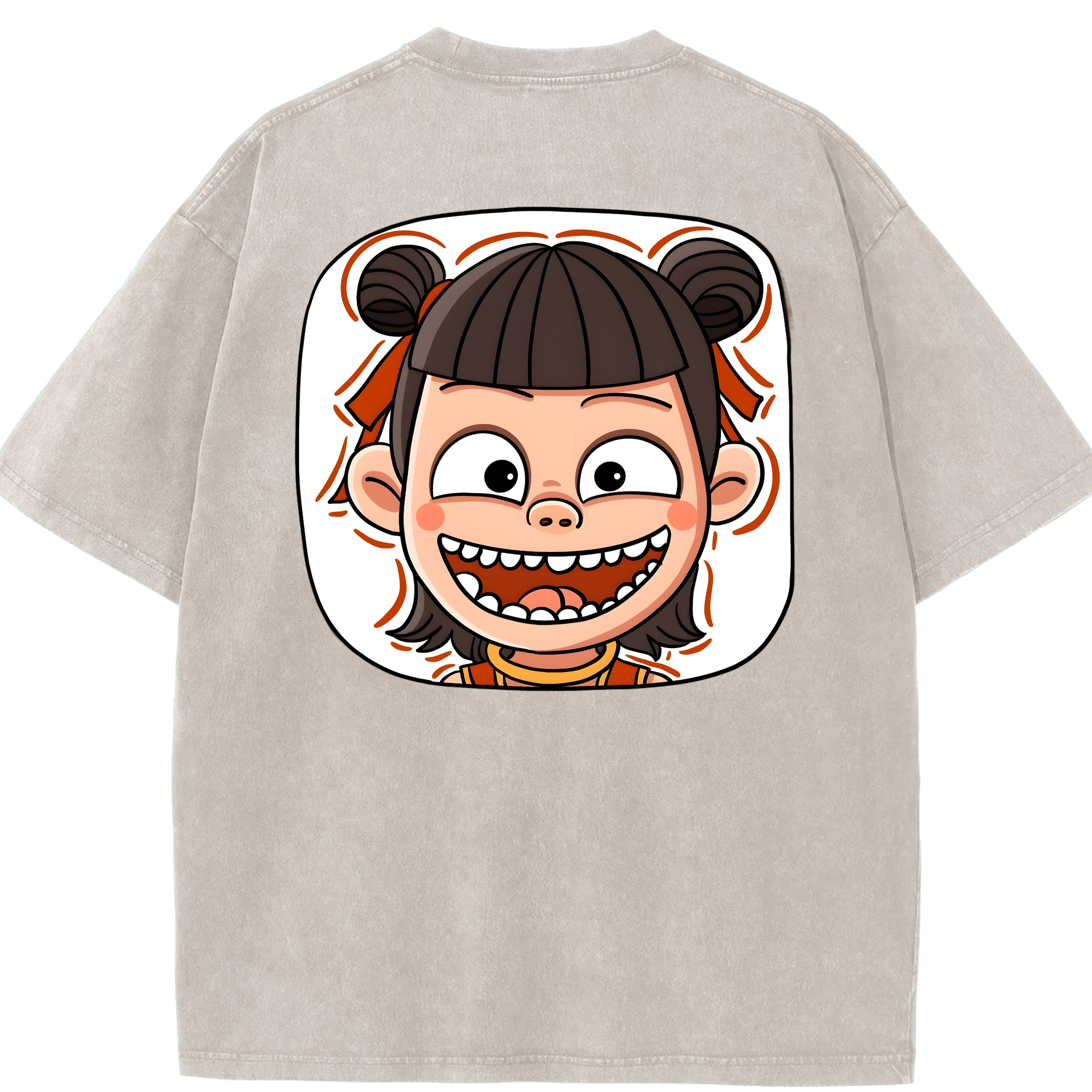 （画像用） Ne Zha 2 ナタ 魔童の大暴れ 綿100% ヴィンテージ風 半袖Tシャツ（背面プリント）