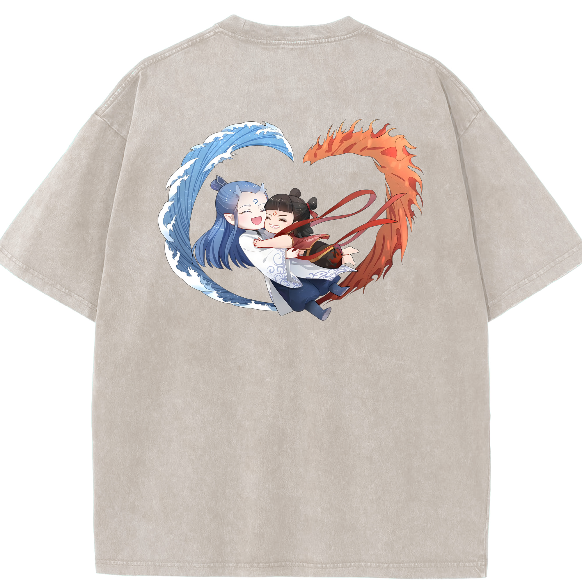 （画像用） Ne Zha 2 ナタ 魔童の大暴れ 綿100% ヴィンテージ風 半袖Tシャツ（背面プリント）