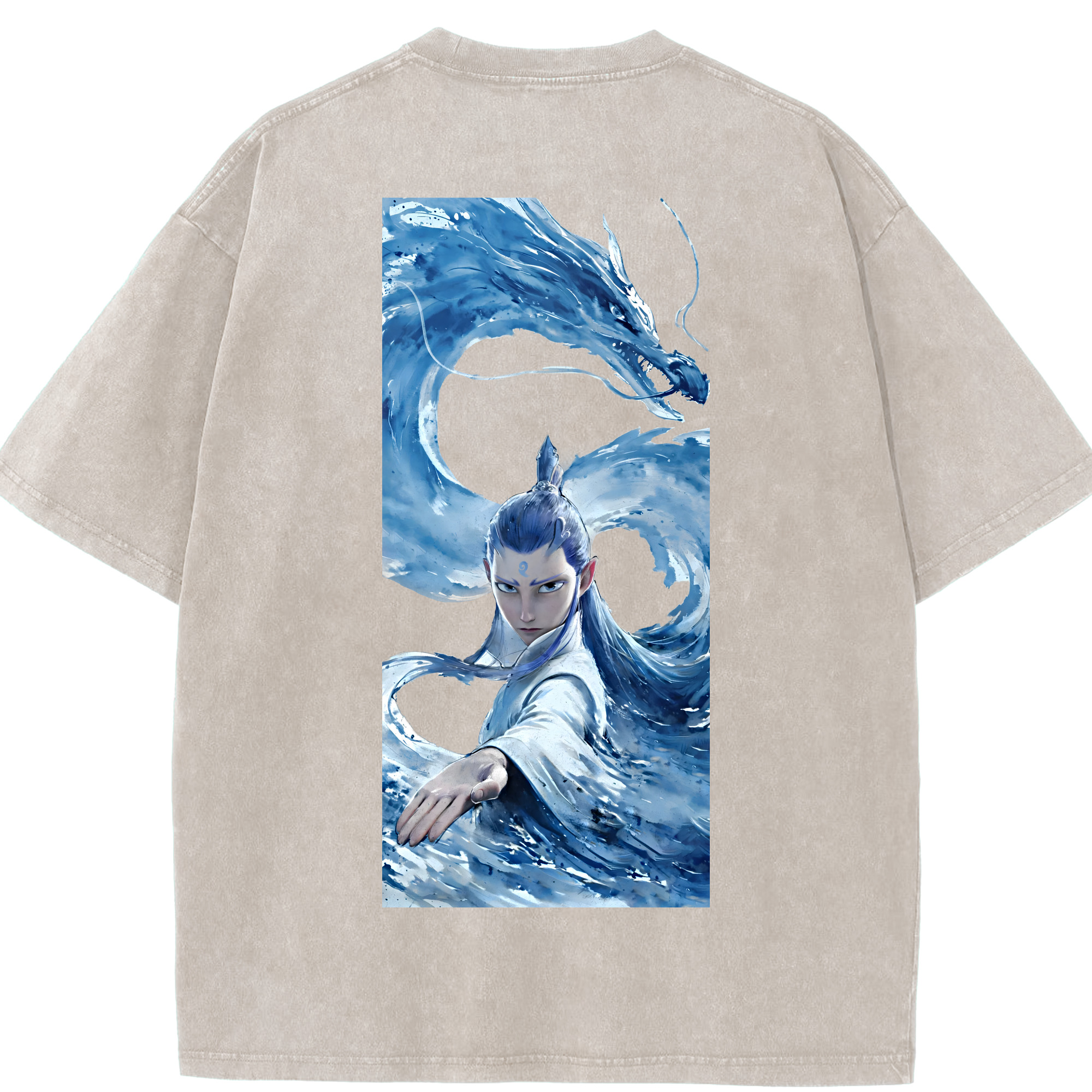 （画像用） Ne Zha 2 ナタ 魔童の大暴れ 綿100% ヴィンテージ風 半袖Tシャツ（背面プリント）