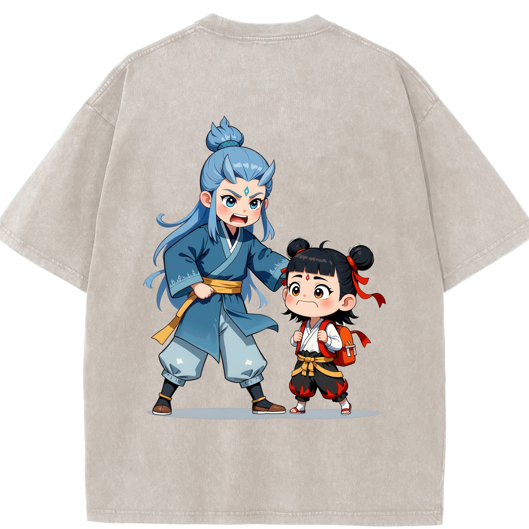 （画像用） Ne Zha 2 ナタ 魔童の大暴れ 綿100% ヴィンテージ風 半袖Tシャツ（背面プリント）