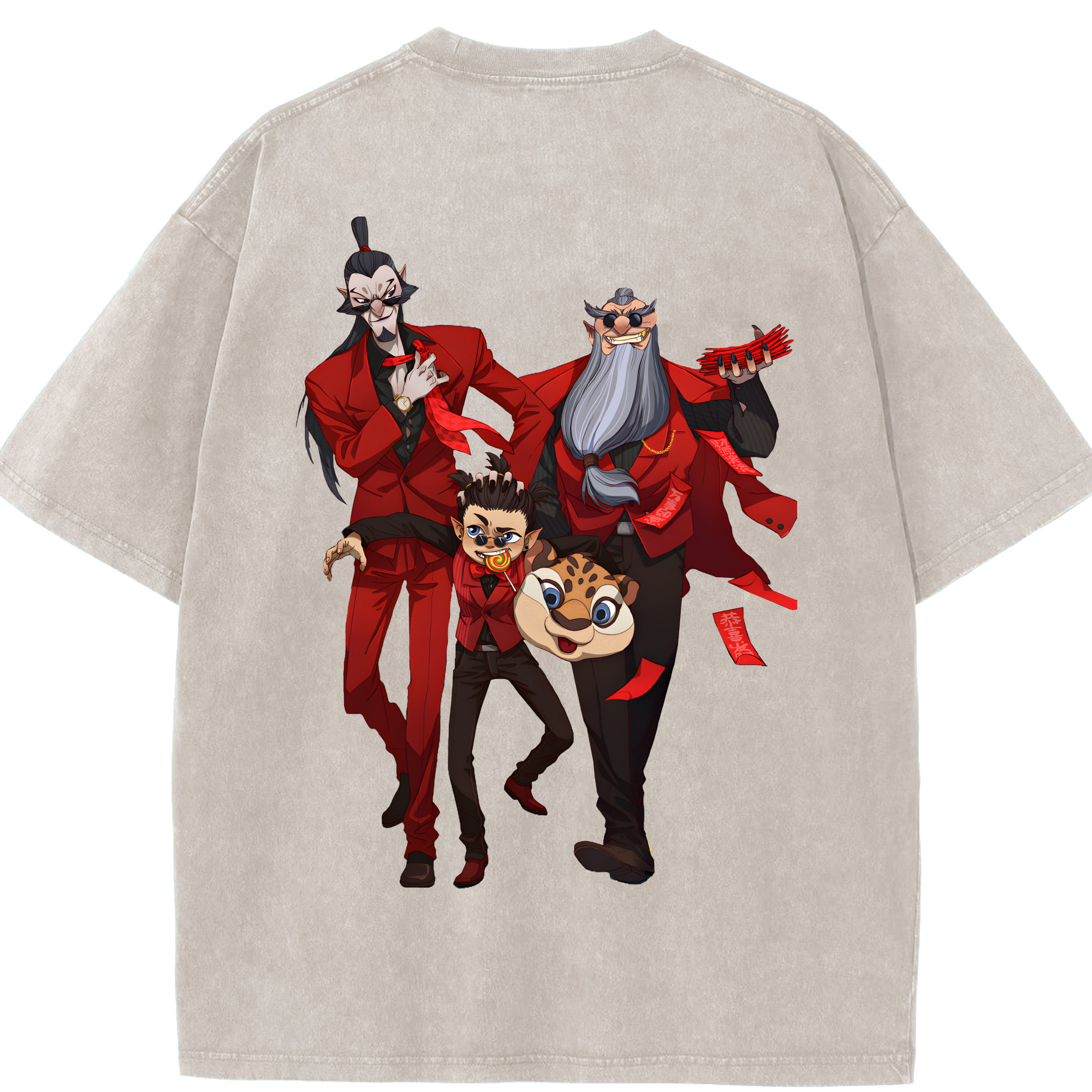 （画像用） Ne Zha 2 ナタ 魔童の大暴れ 綿100% ヴィンテージ風 半袖Tシャツ（背面プリント）