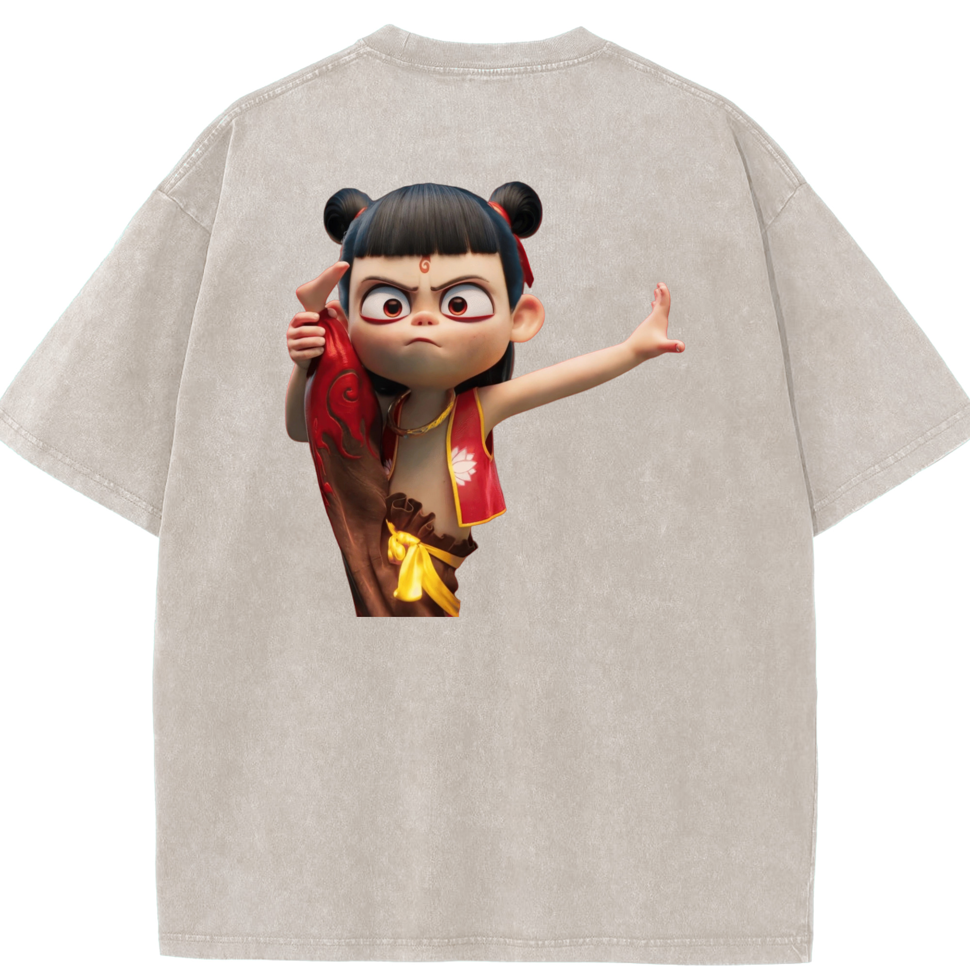 （画像用） Ne Zha 2 ナタ 魔童の大暴れ 綿100% ヴィンテージ風 半袖Tシャツ（背面プリント）