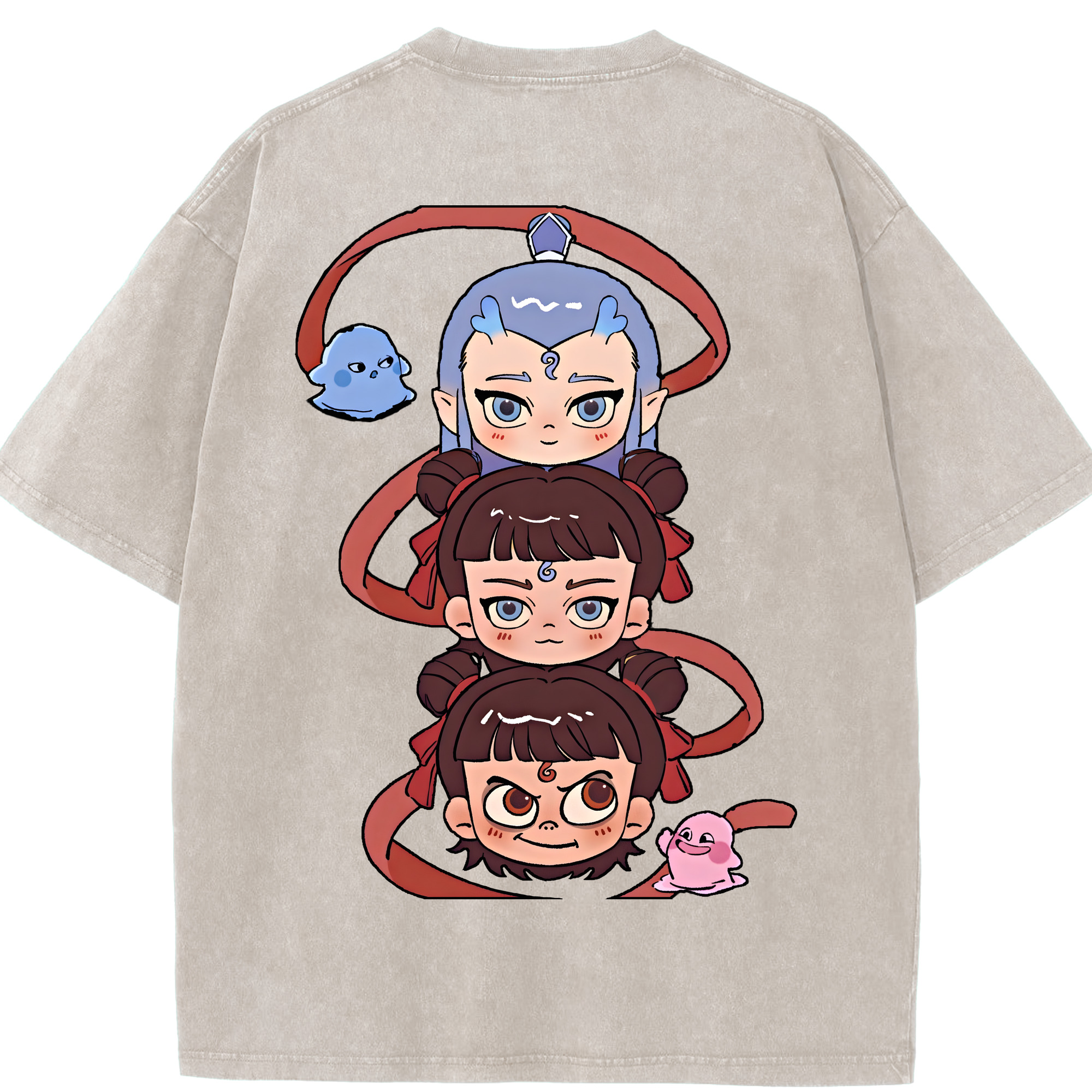 （画像用） Ne Zha 2 ナタ 魔童の大暴れ 綿100% ヴィンテージ風 半袖Tシャツ（背面プリント）