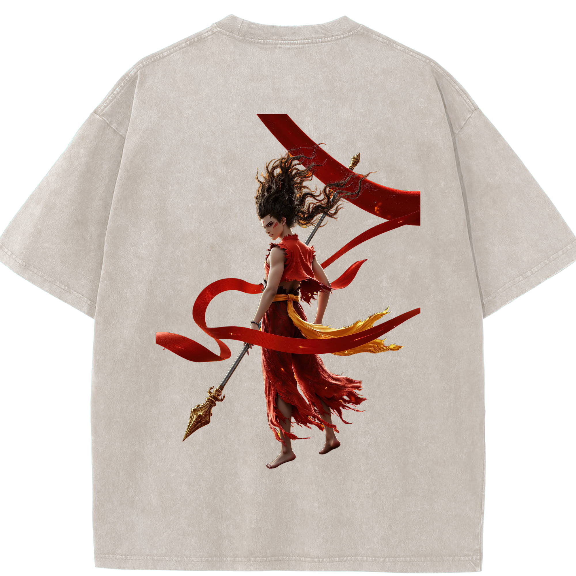 （画像用） Ne Zha 2 ナタ 魔童の大暴れ 綿100% ヴィンテージ風 半袖Tシャツ（背面プリント）