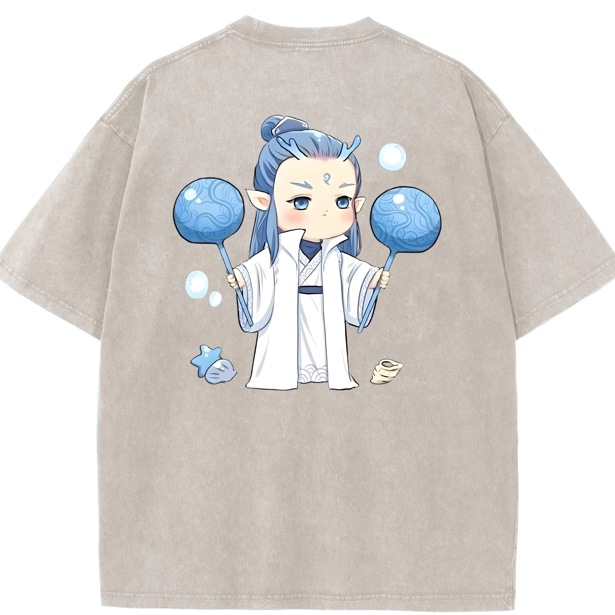 （画像用） Ne Zha 2 ナタ 魔童の大暴れ 綿100% ヴィンテージ風 半袖Tシャツ（背面プリント）