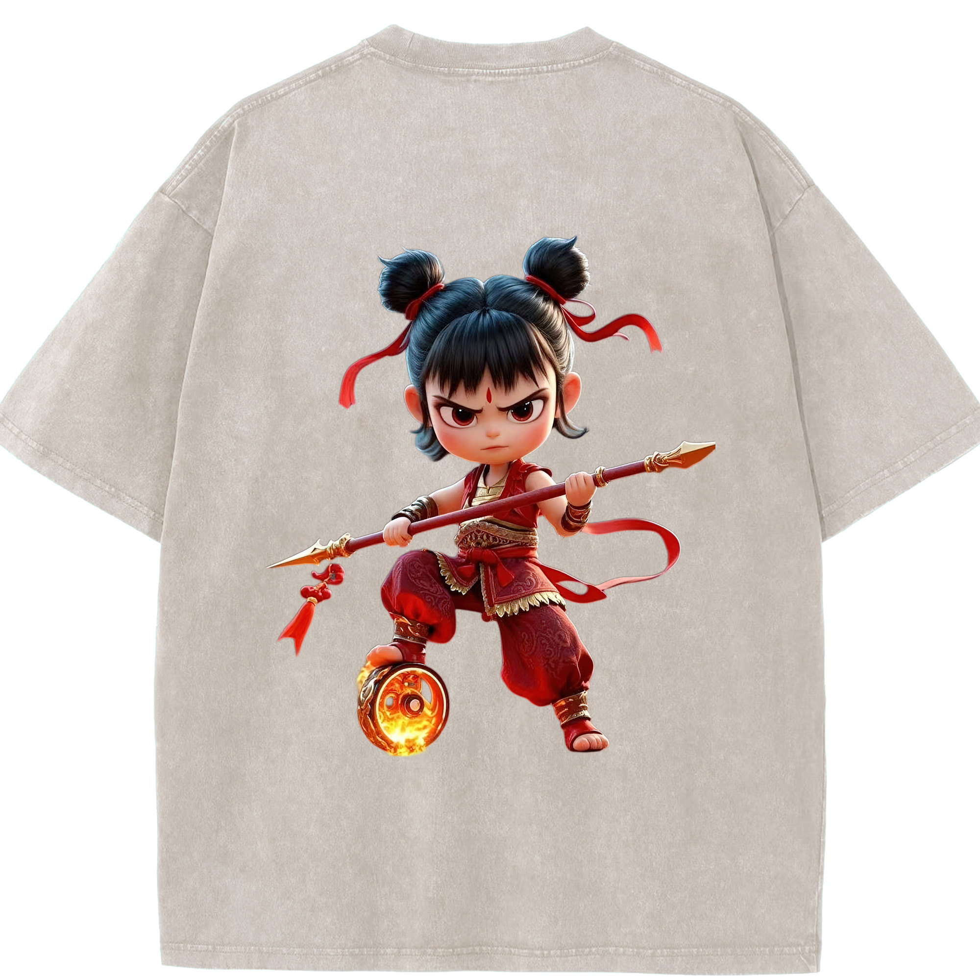 （画像用） Ne Zha 2 ナタ 魔童の大暴れ 綿100% ヴィンテージ風 半袖Tシャツ（背面プリント）