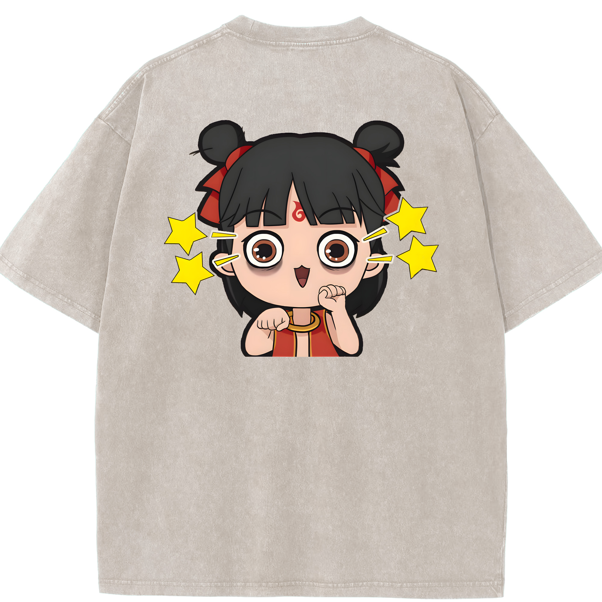 （画像用） Ne Zha 2 ナタ 魔童の大暴れ 綿100% ヴィンテージ風 半袖Tシャツ（背面プリント）