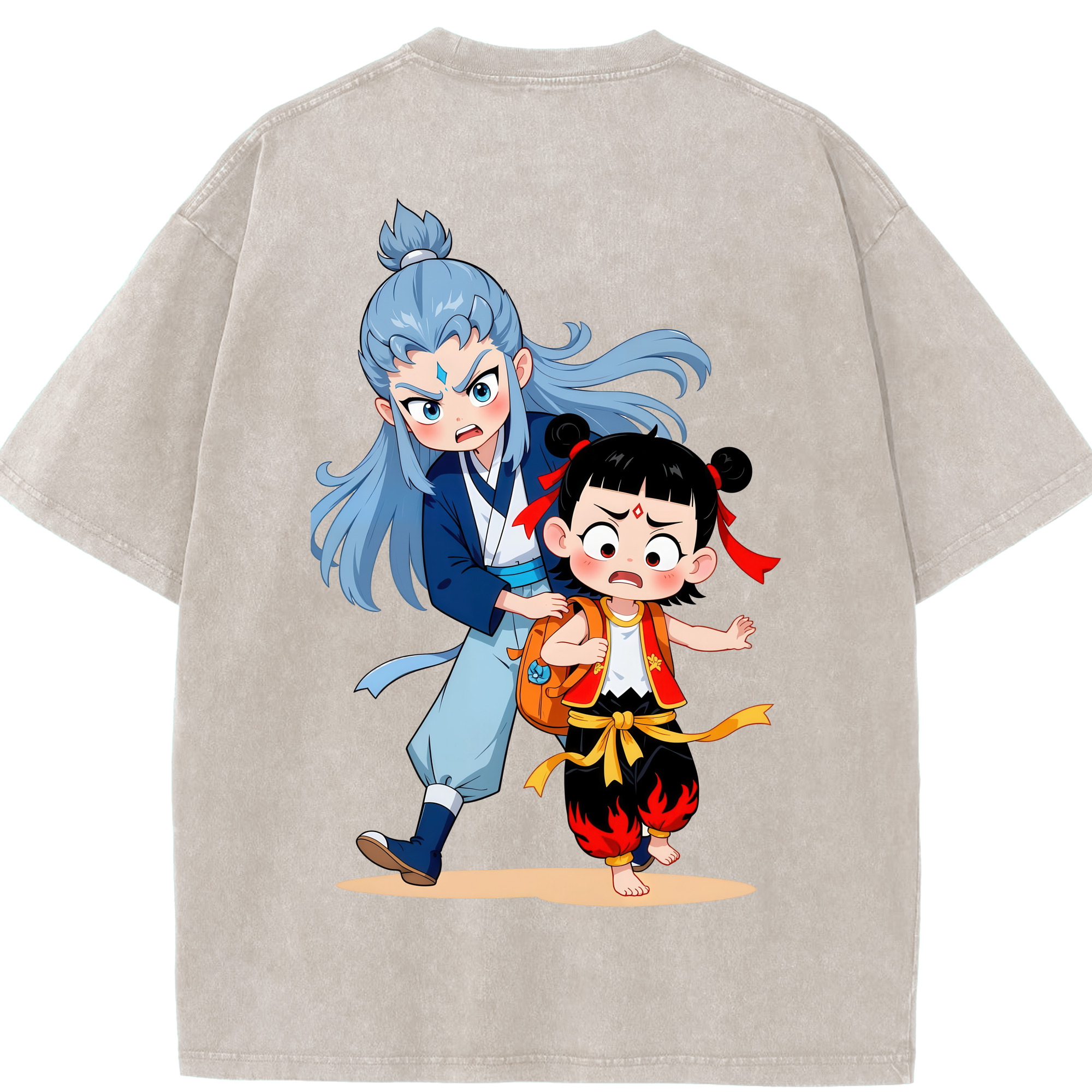 （画像用） Ne Zha 2 ナタ 魔童の大暴れ 綿100% ヴィンテージ風 半袖Tシャツ（背面プリント）