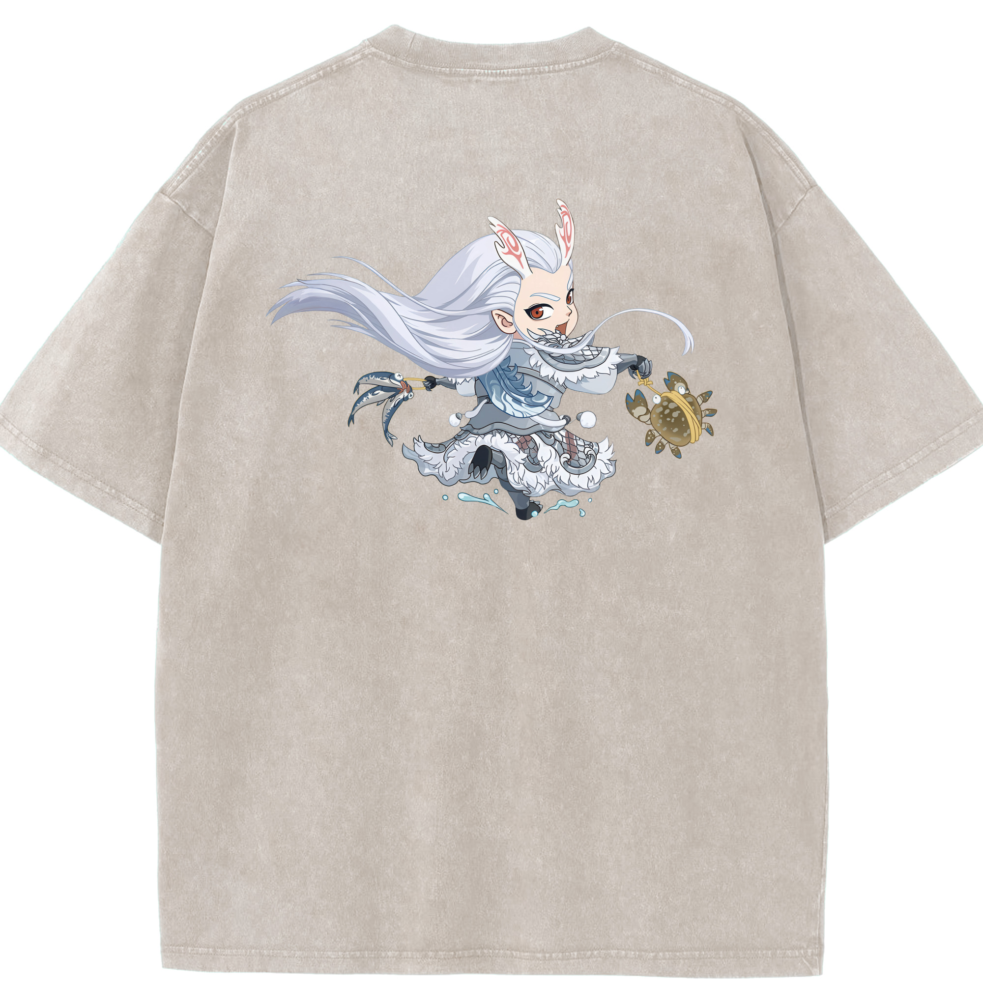 （画像用） Ne Zha 2 ナタ 魔童の大暴れ 綿100% ヴィンテージ風 半袖Tシャツ（背面プリント）
