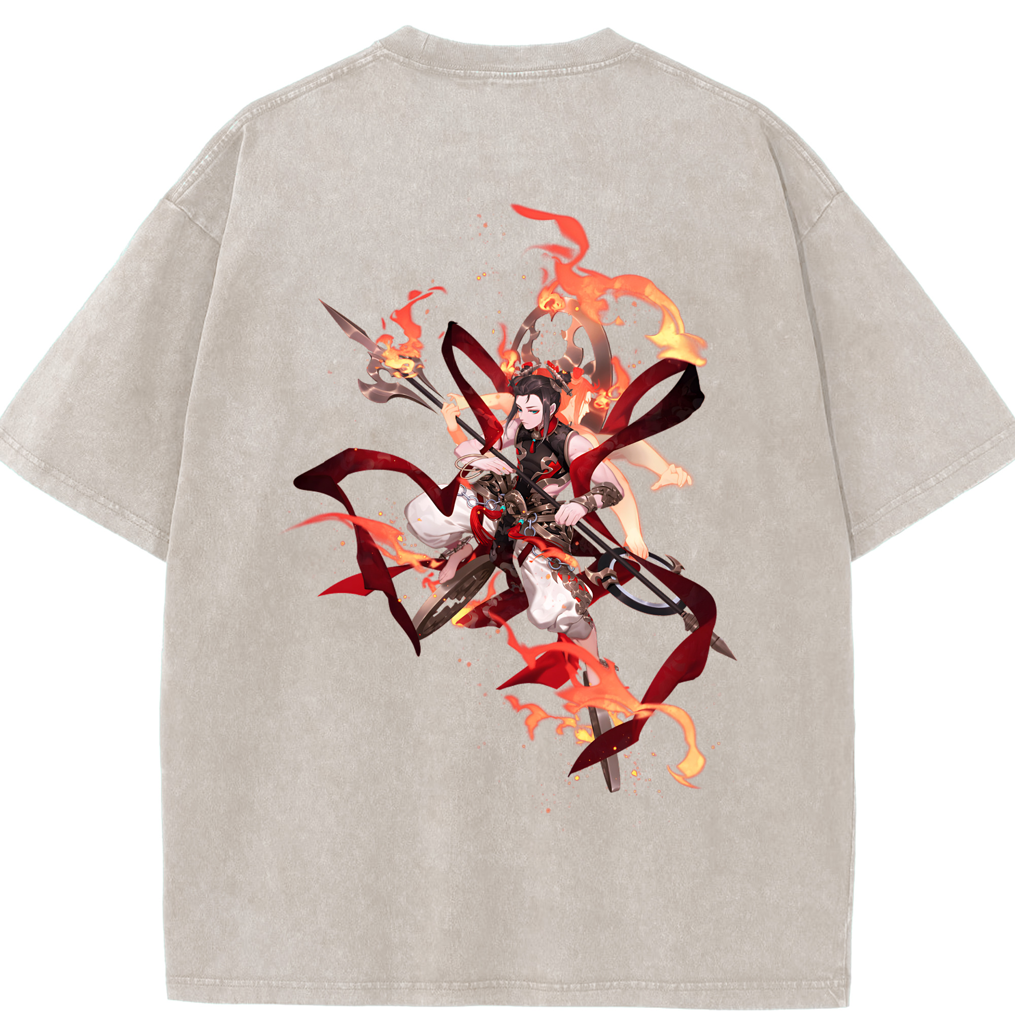 （画像用） Ne Zha 2 ナタ 魔童の大暴れ 綿100% ヴィンテージ風 半袖Tシャツ（背面プリント）