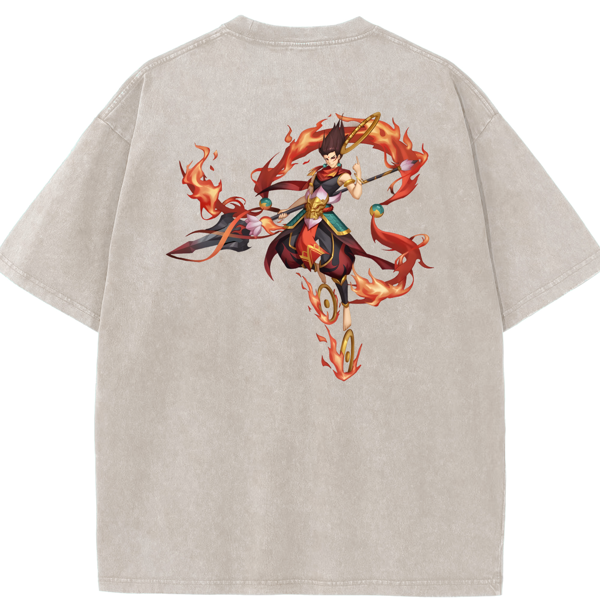 （画像用） Ne Zha 2 ナタ 魔童の大暴れ 綿100% ヴィンテージ風 半袖Tシャツ（背面プリント）