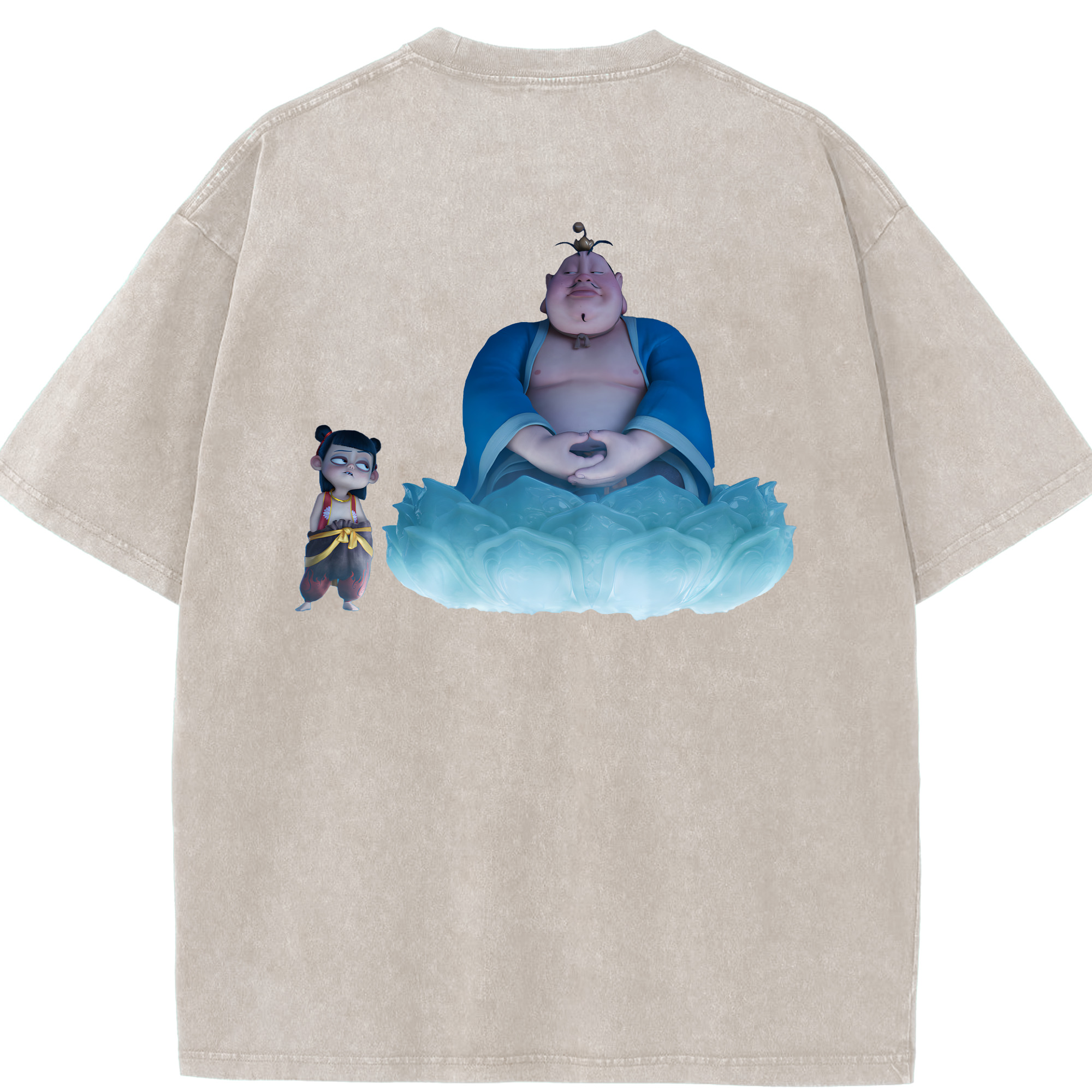 （画像用） Ne Zha 2 ナタ 魔童の大暴れ 綿100% ヴィンテージ風 半袖Tシャツ（背面プリント）